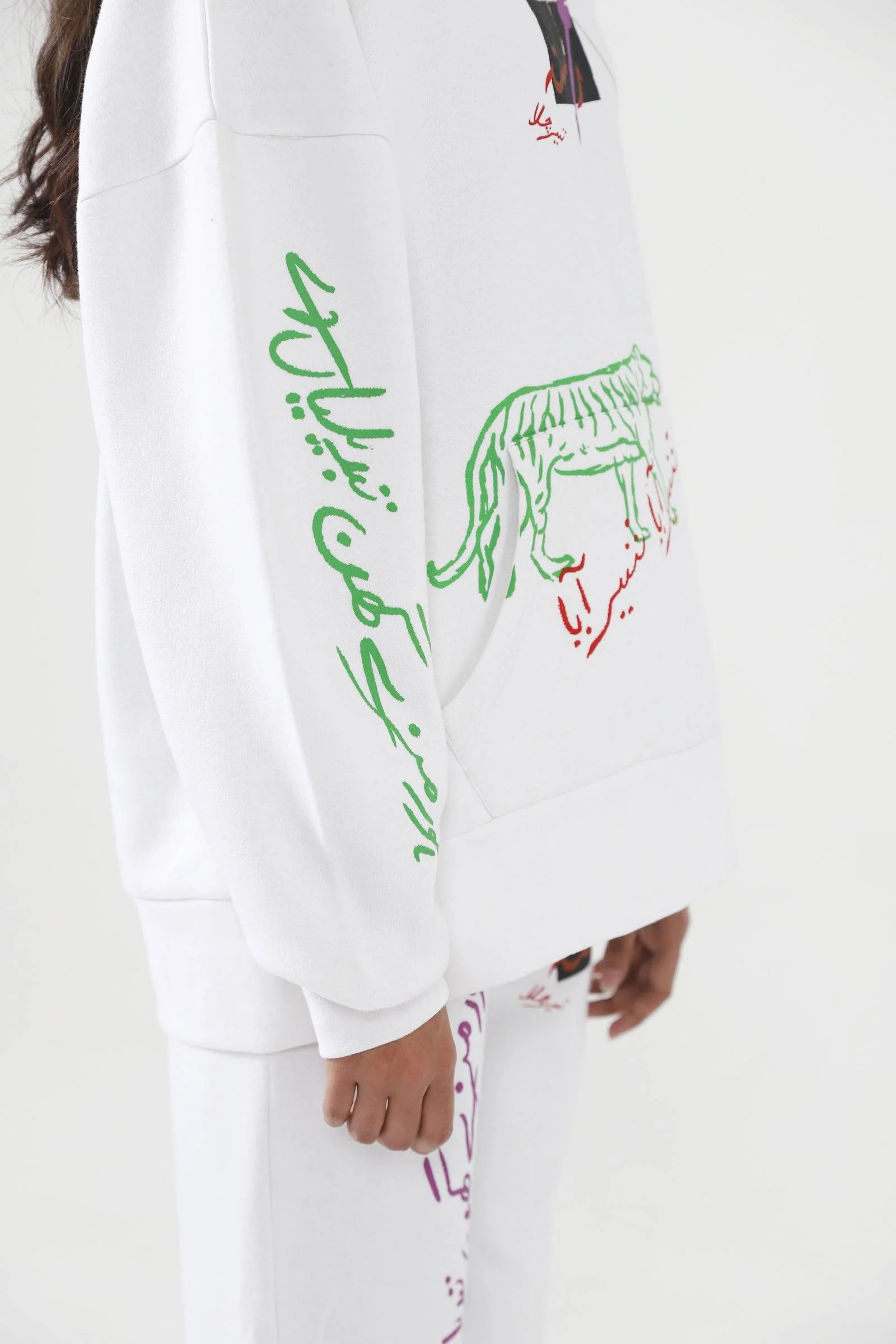"A-Political" handprinted white hoodie - Image 17