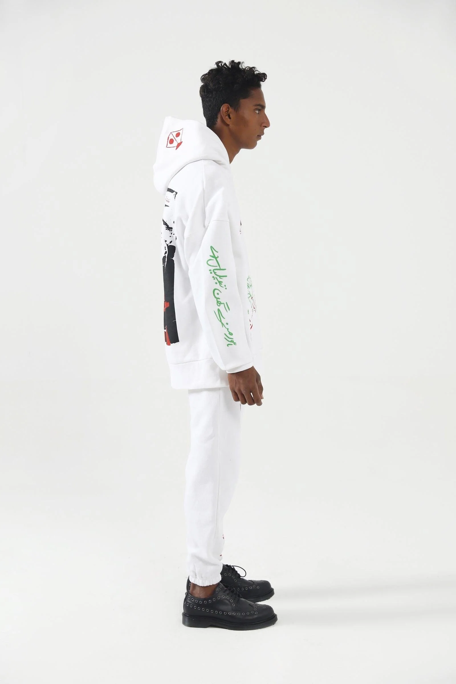 "A-Political" handprinted white hoodie - Image 8