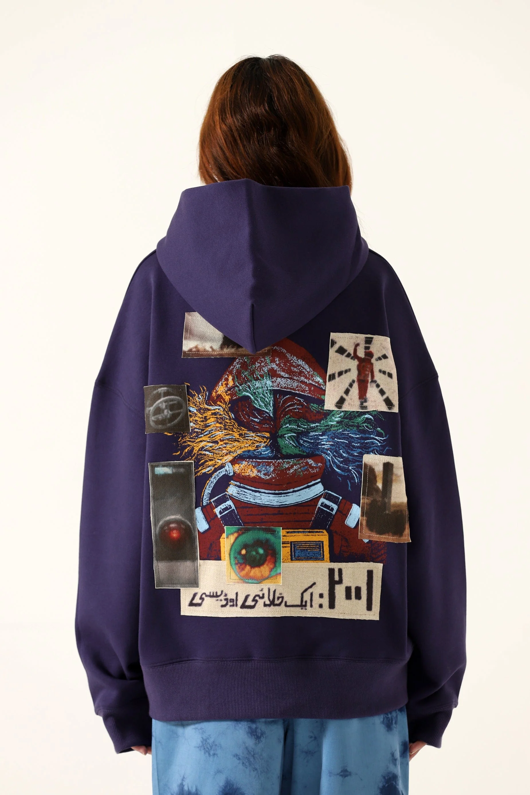 " A space odyssey" printed patchwork hoodie - Image 11