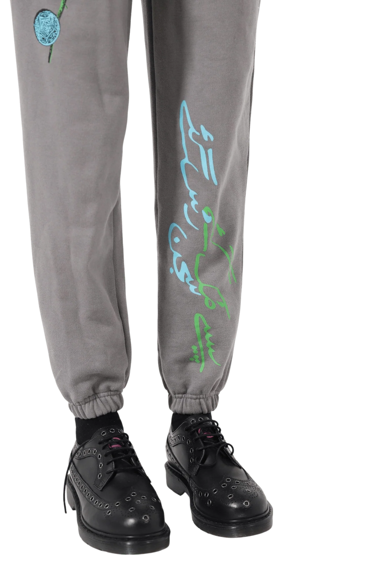 "Sajan rus gaye" handprinted smoke grey sweatpants - Image 9