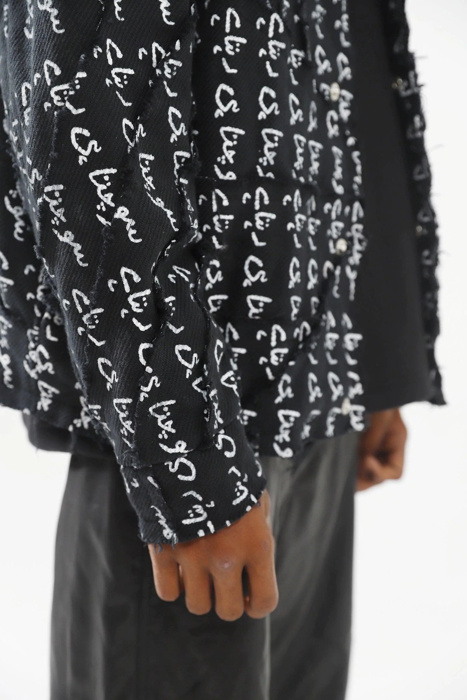 "Sochta hi rehta hai" handwoven distressed denim jacket - Image 10