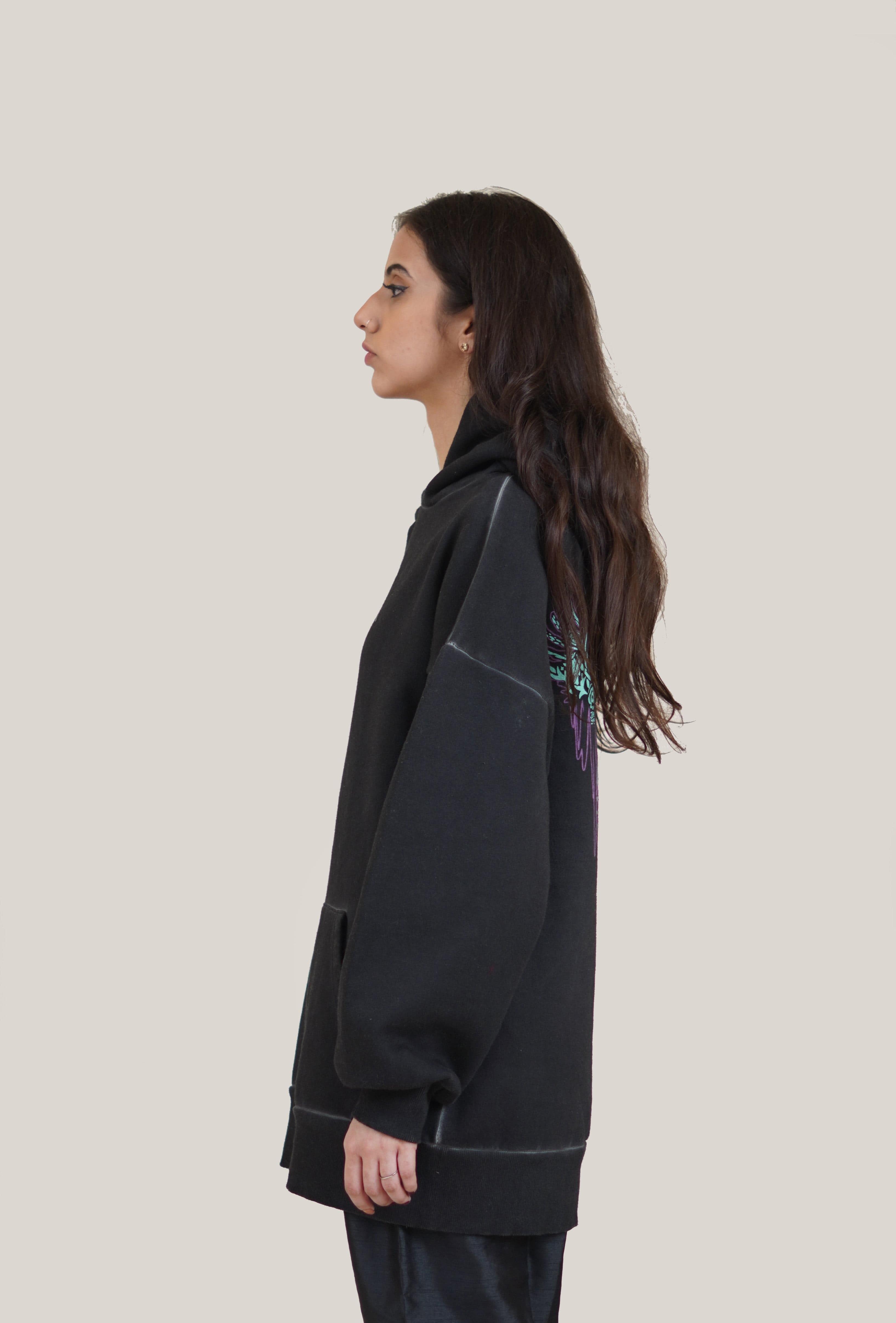 Black oil wash vintage hoodie - Image 5