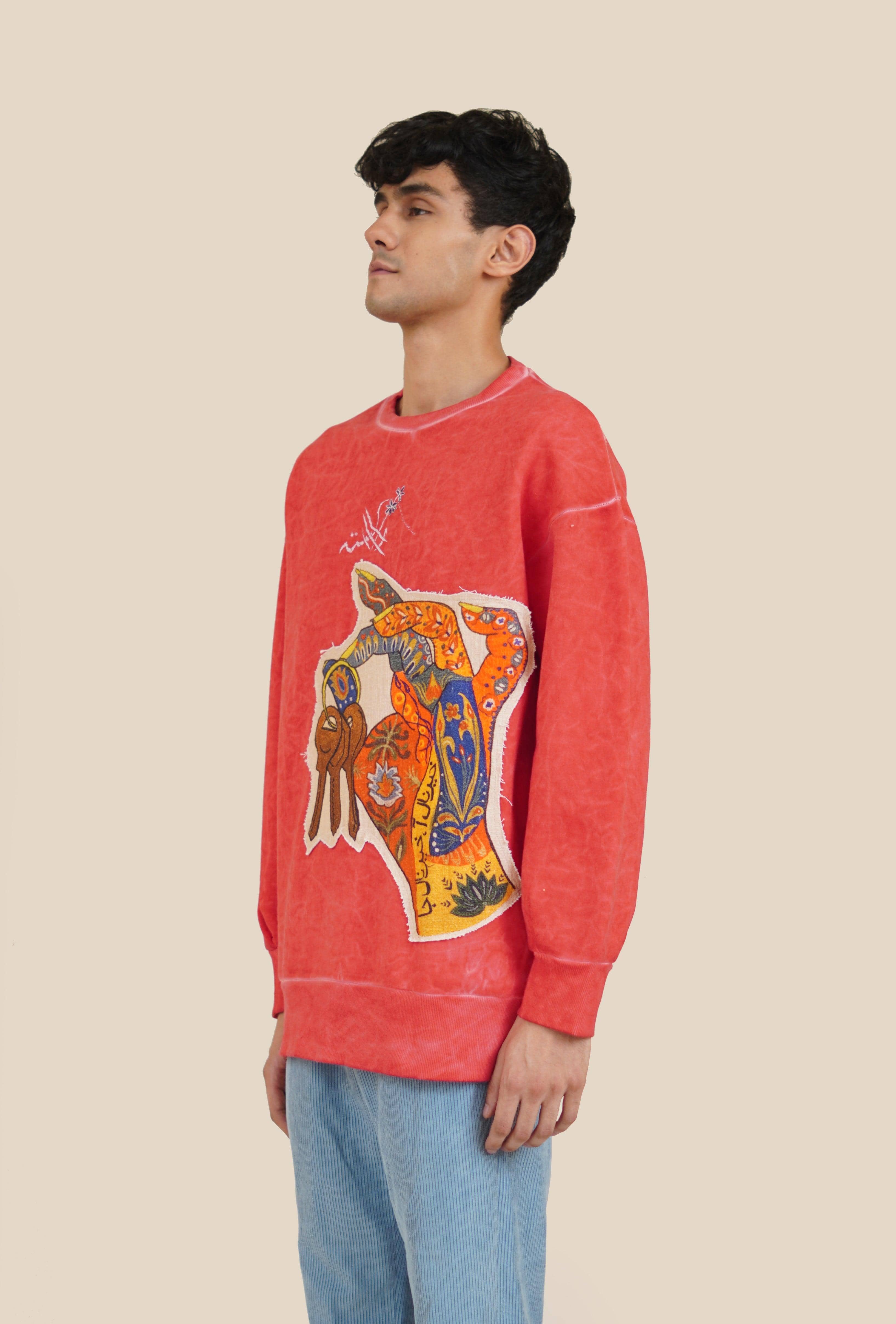 Red marble wash "keys to my heart" patch sweatshirt - Image 5