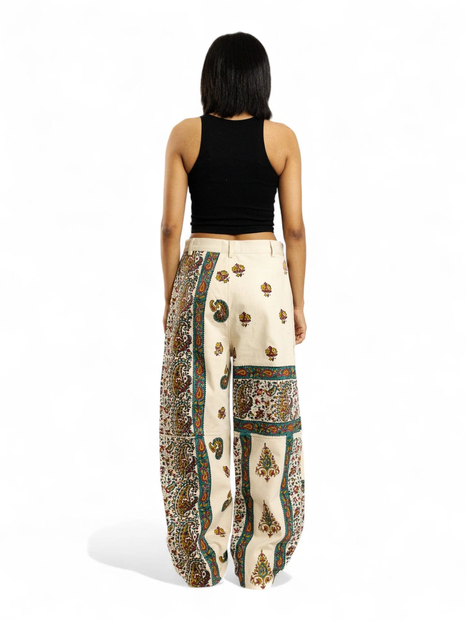 "95" beige block print denim pants - Image 14