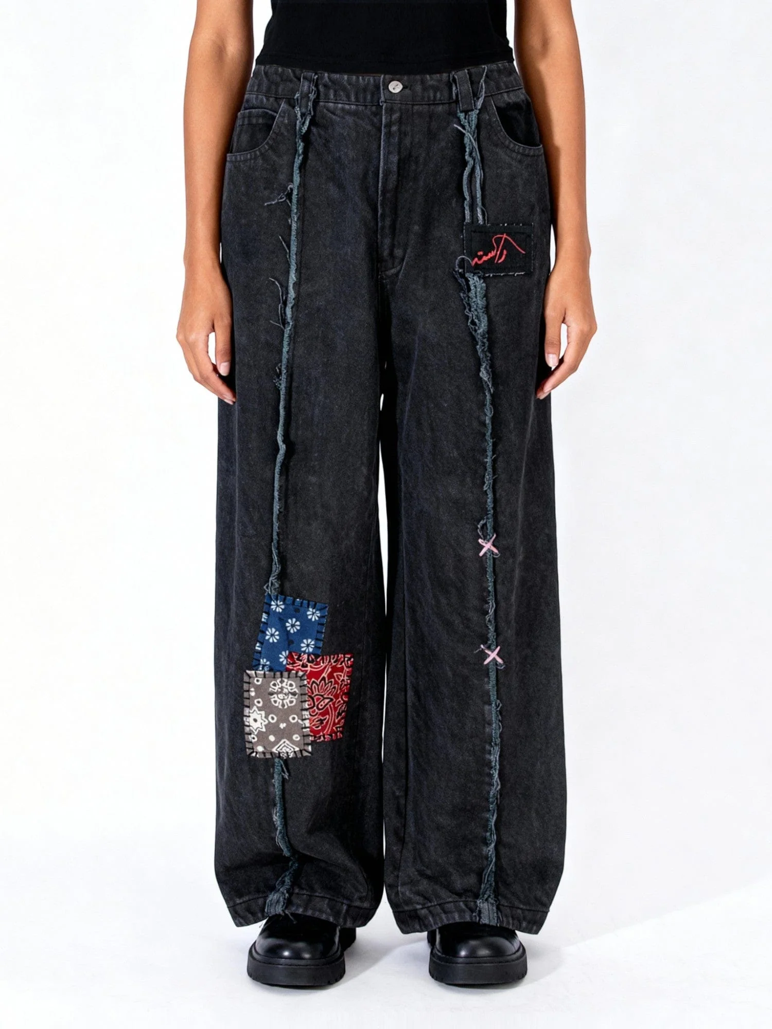 Acid wash patchwork denim jeans - Image 7