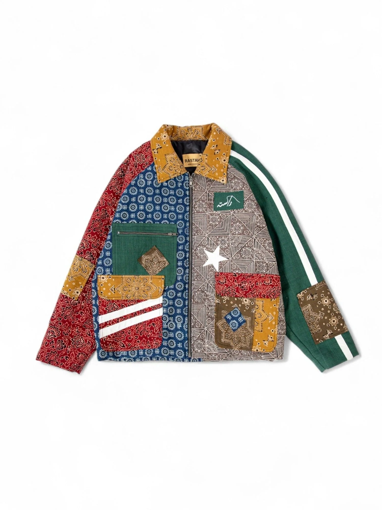 "Dreamworks"handprinted Ajrak paneled jacket - Image 3