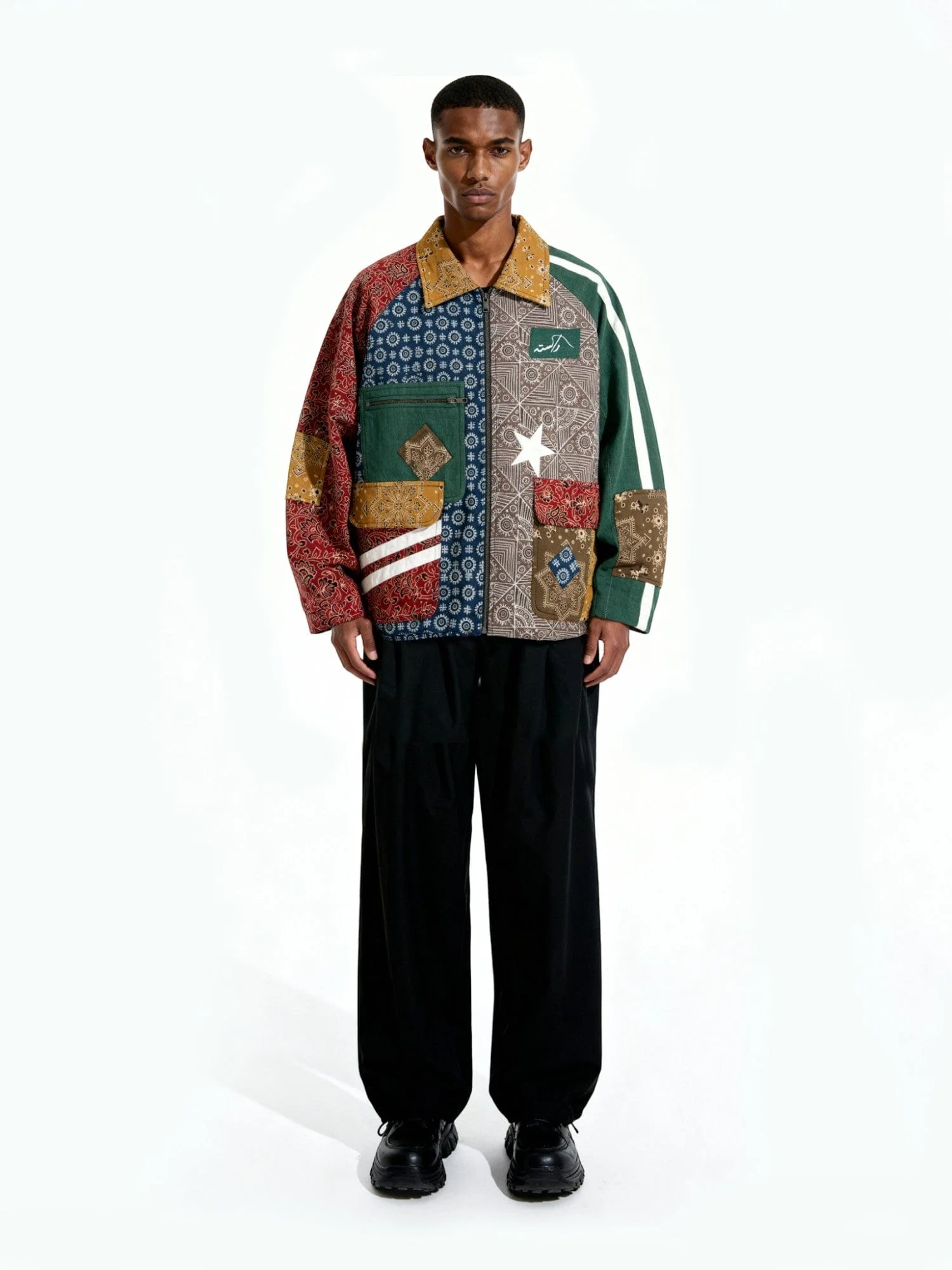 "Dreamworks"handprinted Ajrak paneled jacket - Image 4