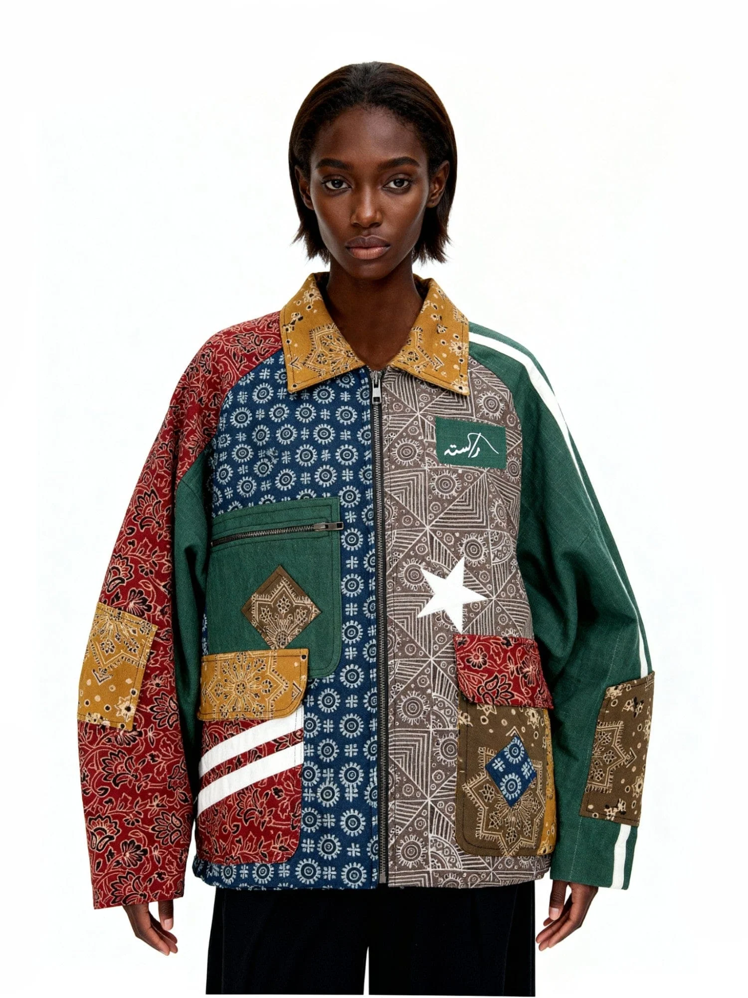 "Dreamworks"handprinted Ajrak paneled jacket - Image 7