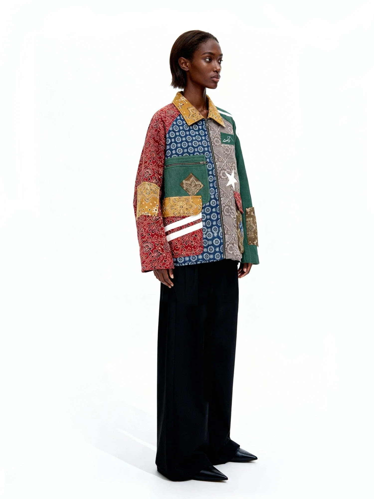 "Dreamworks"handprinted Ajrak paneled jacket - Image 9