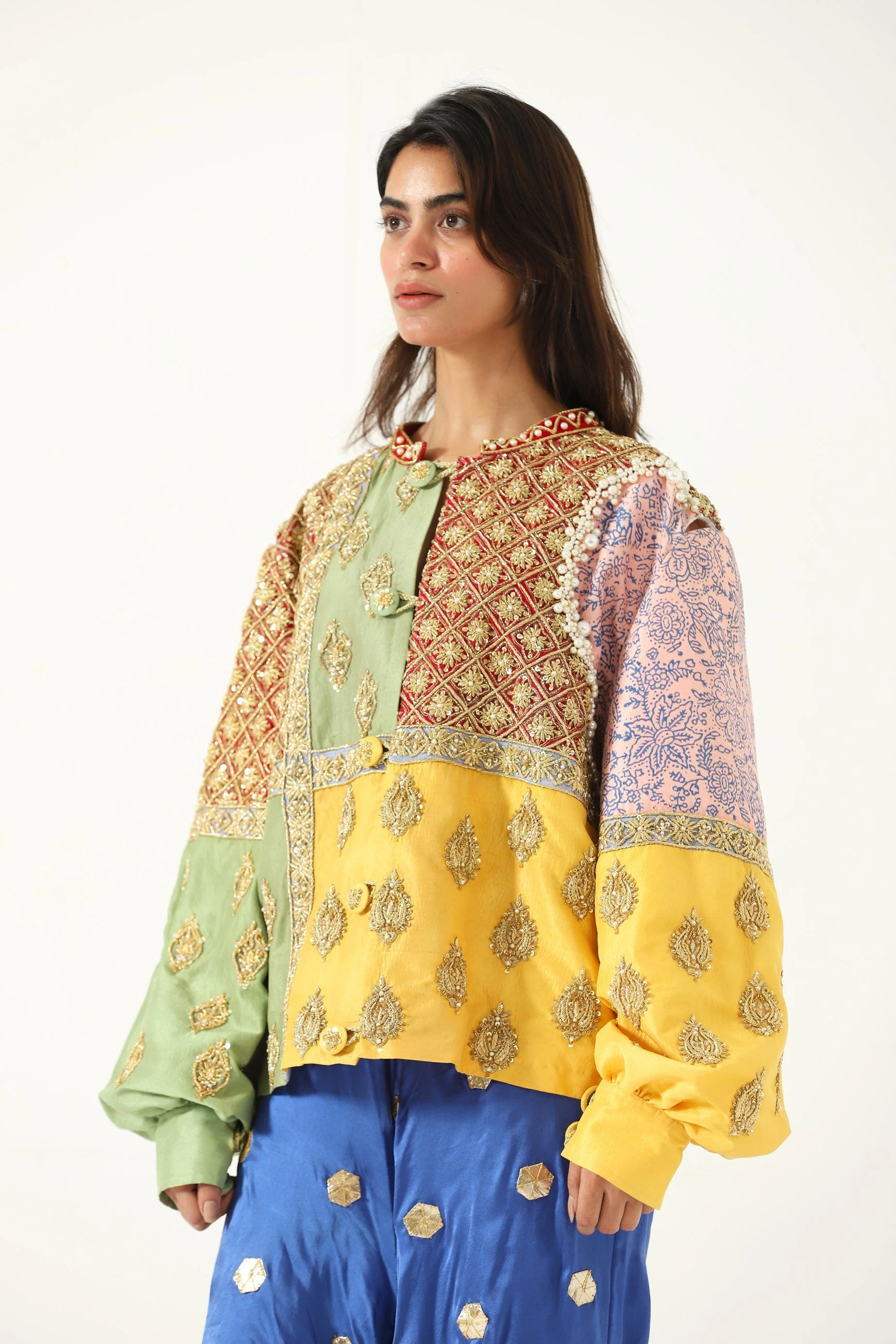 "Barsaat" hand-embroidered silk shirt-jacket - Image 9