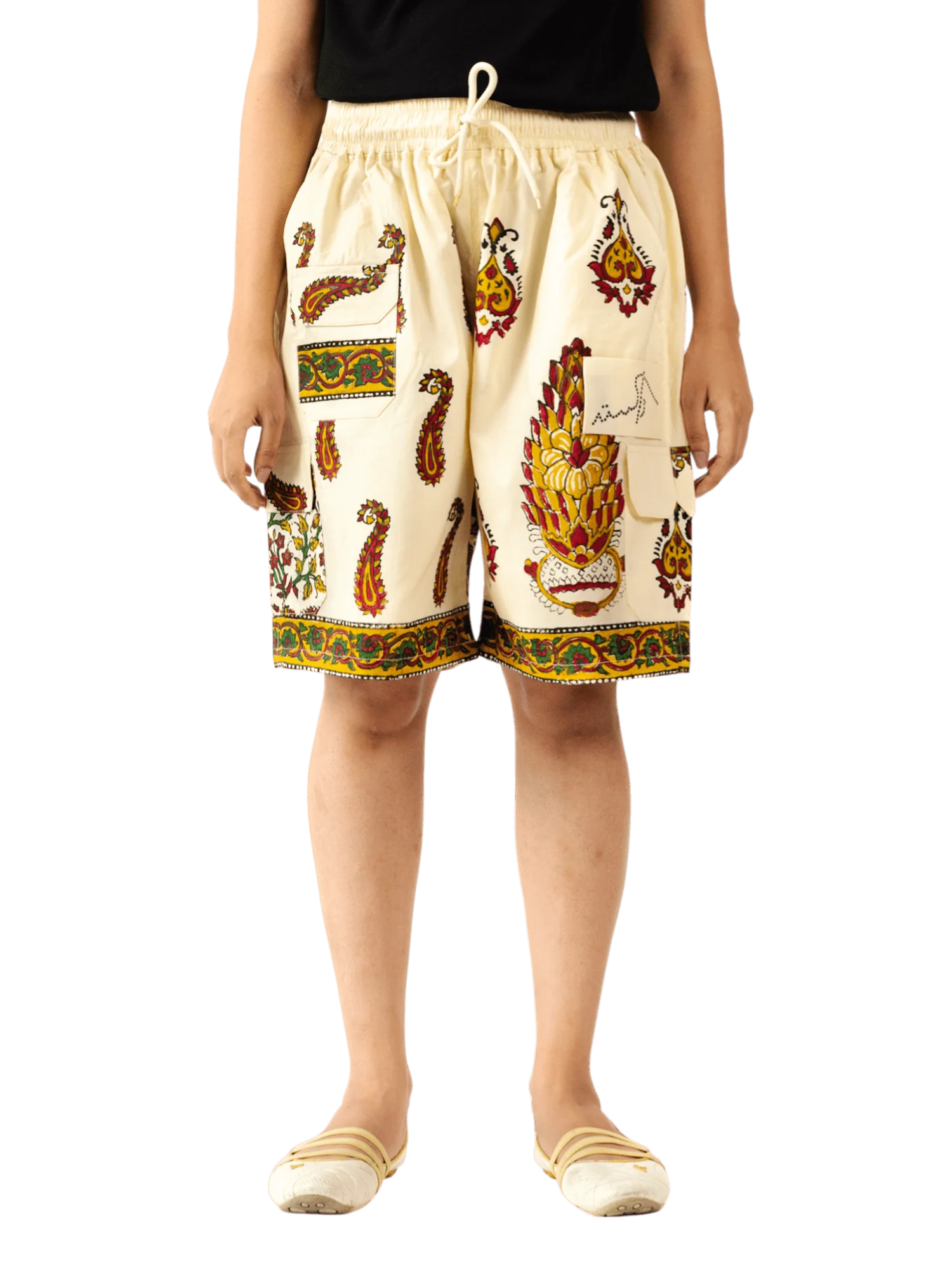 Beige block-printed shorts - Image 3