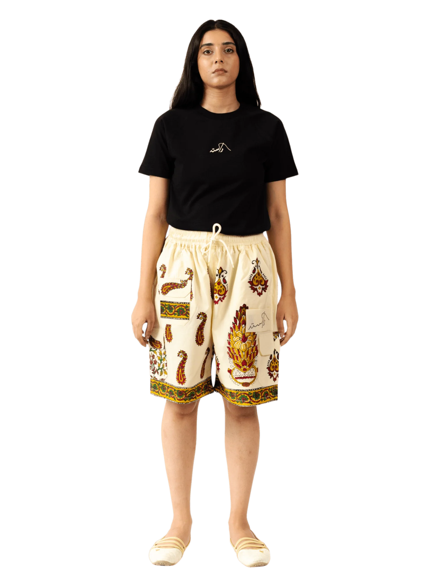 Beige block-printed shorts - Image 9