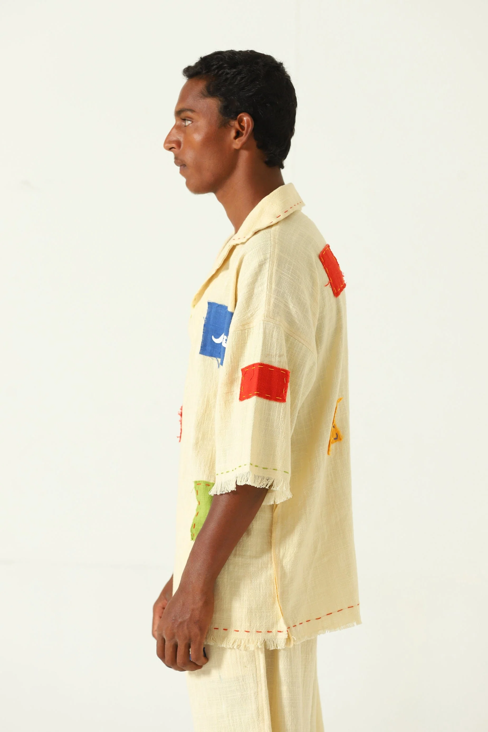 Patchwork handwoven beige polo - Image 6