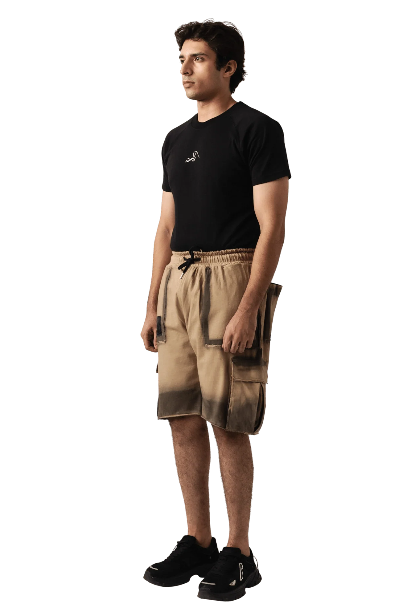 Beige hand-sprayed cargo shorts - Image 7