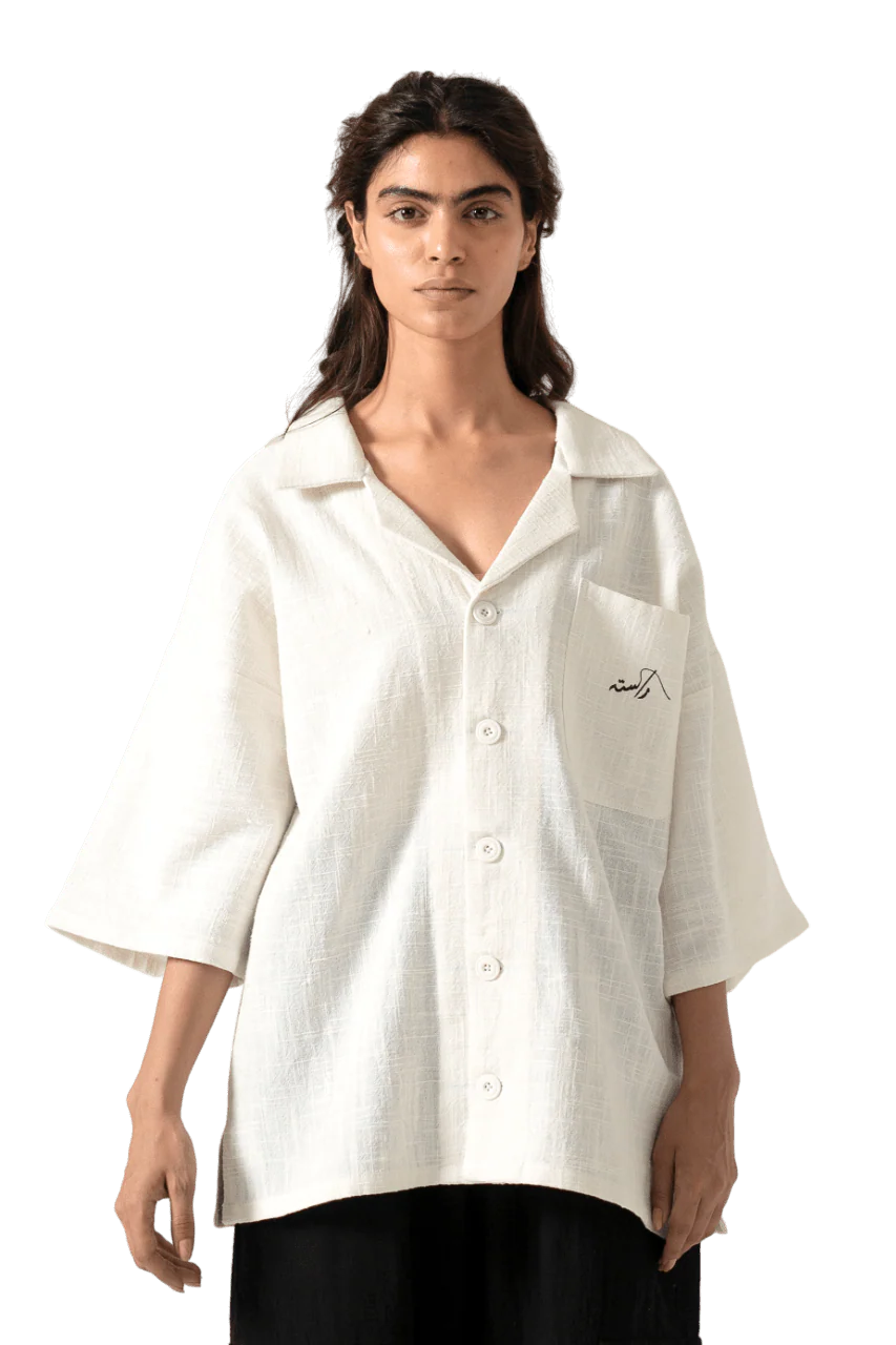 Beige handwoven button-down - Image 6
