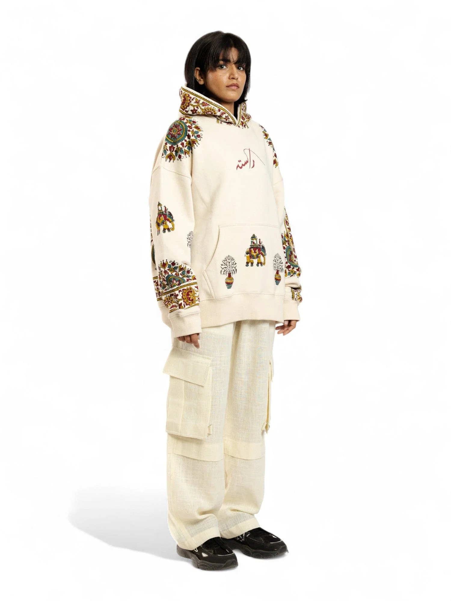 Beige kalamkaar hoodie (V7) - Image 12