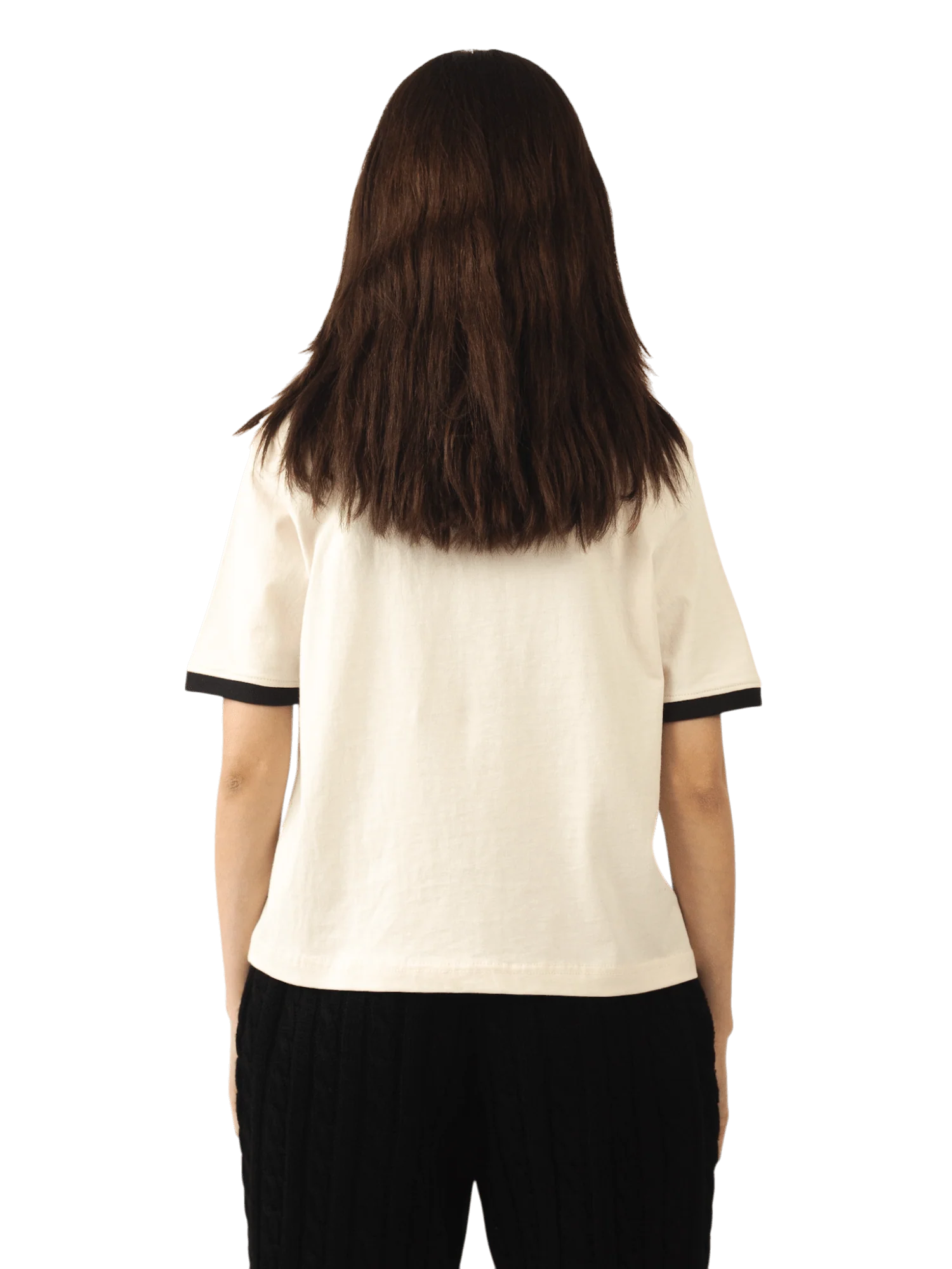 Beige knit cotton jersey T-shirt - Image 5
