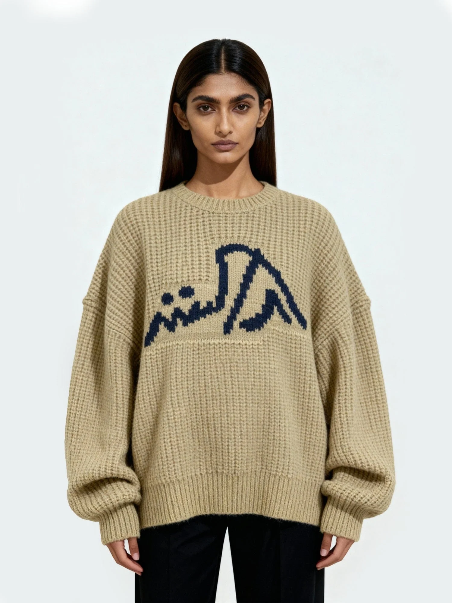 Creme chunky knit logo sweater - Image 7