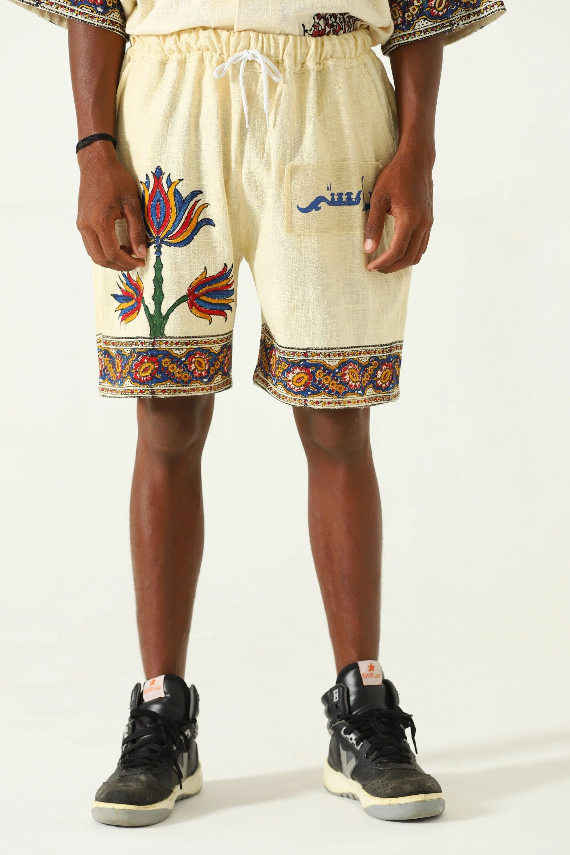 Floral handwoven cotton shorts - Image 3