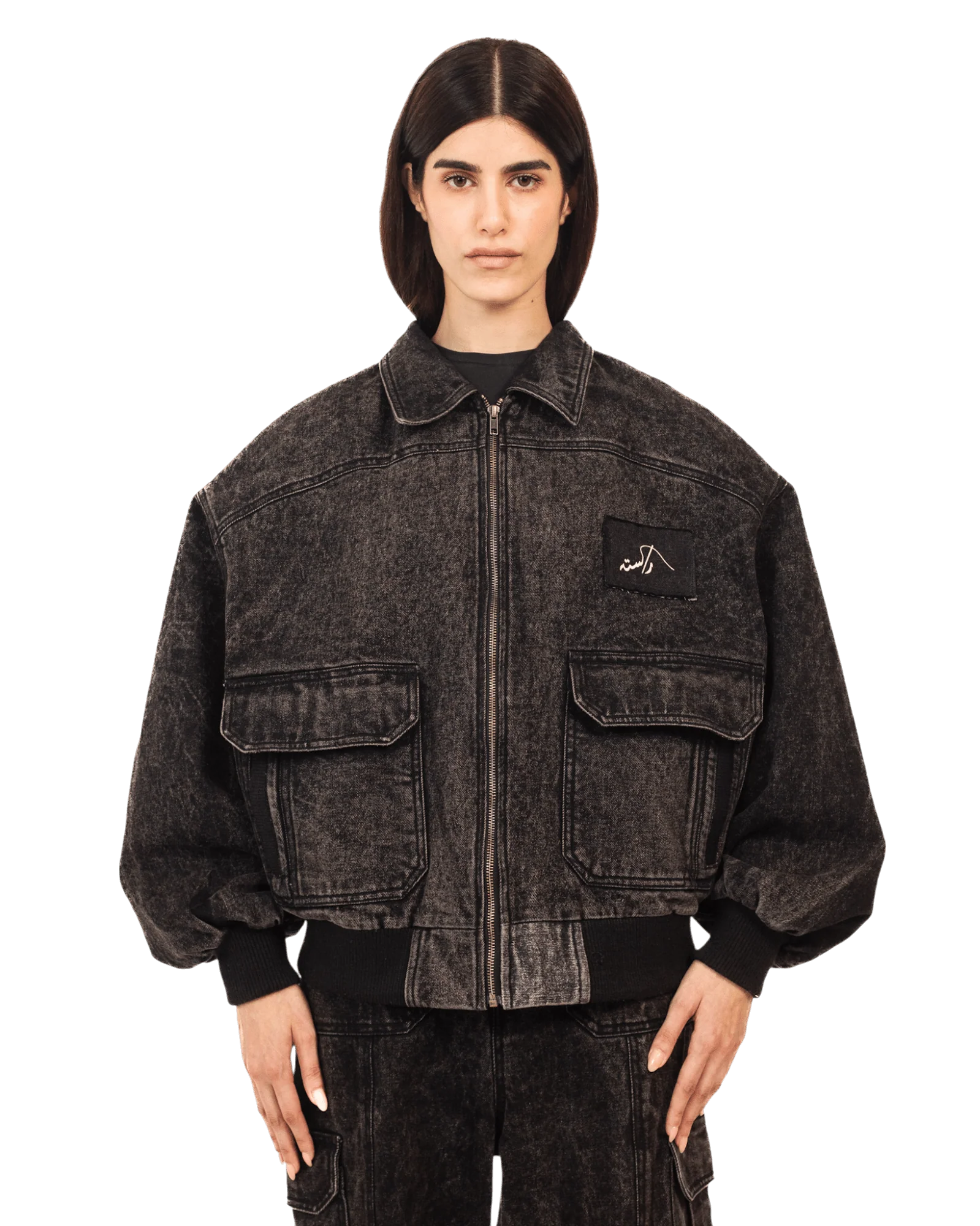 Black acid wash bomber jacket - Image 3