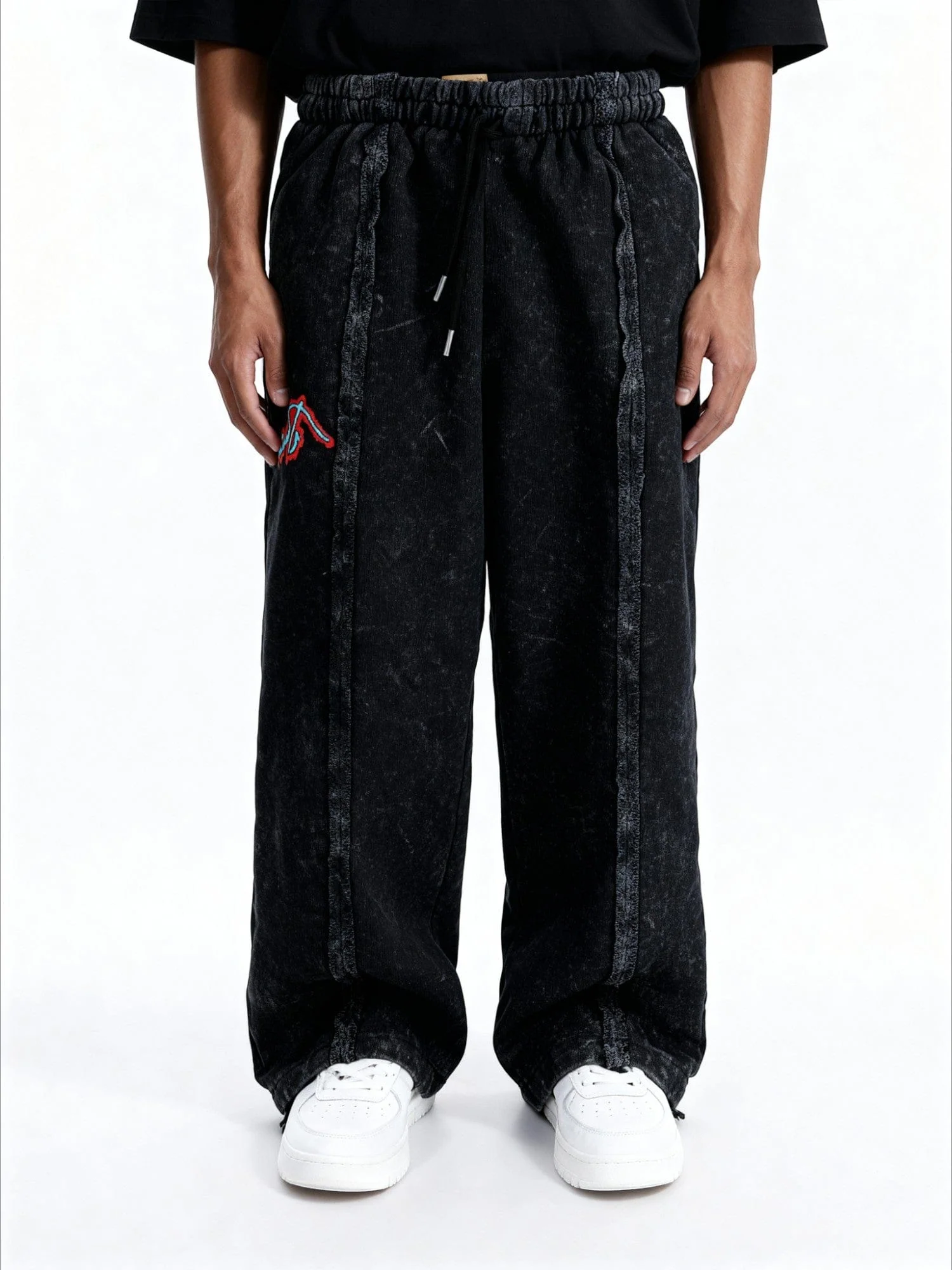 Black acid wash core sweatpants
