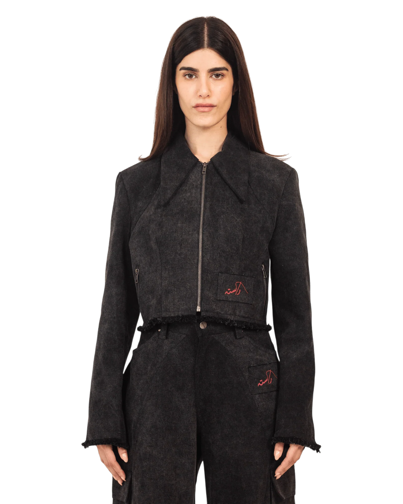 Black acid wash denim crop blazer - Image 2
