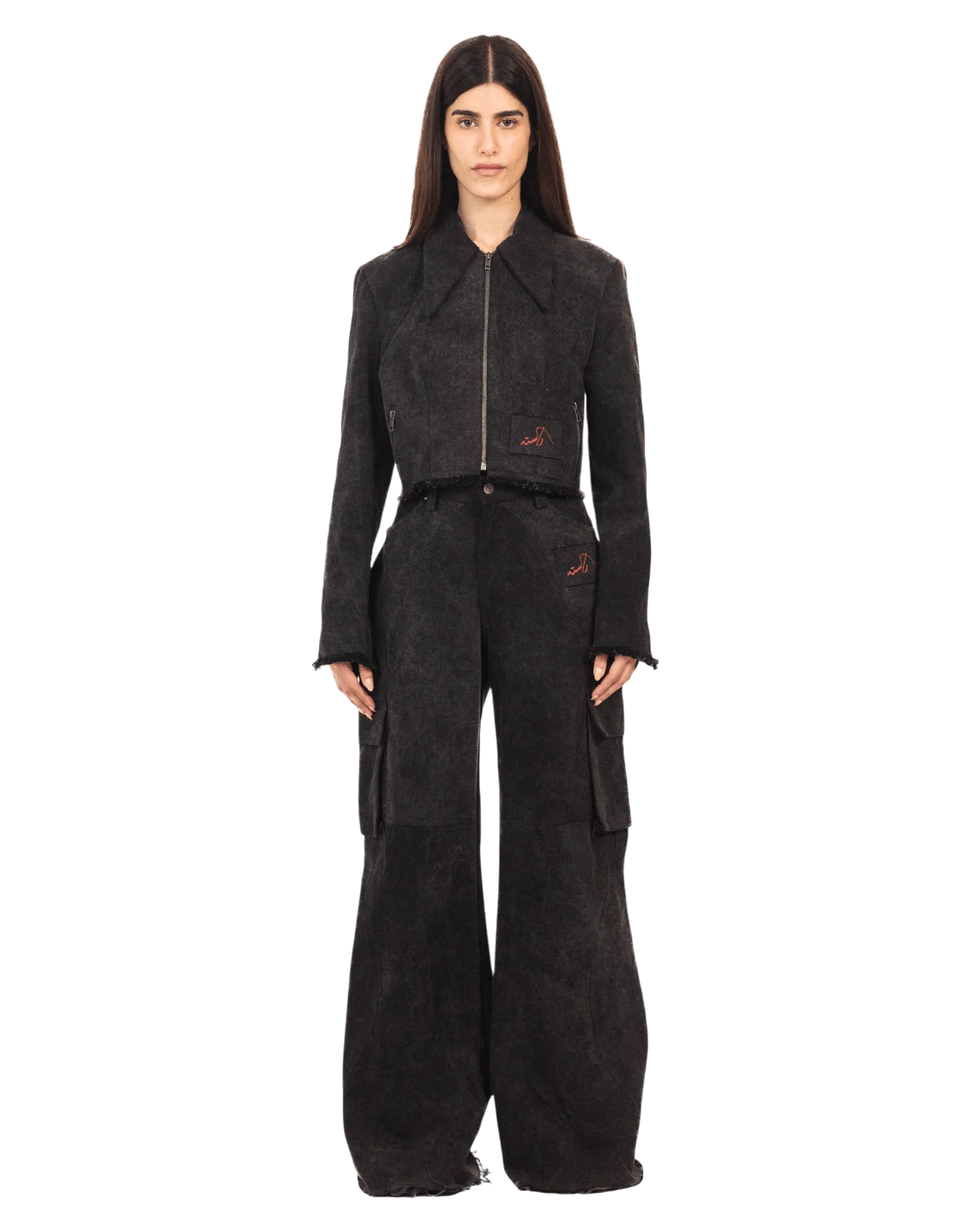 Black acid wash denim crop blazer - Image 3