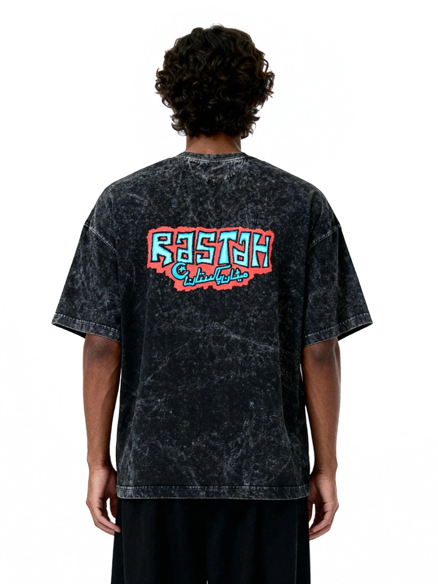 Black acid wash graffiti T-shirt - Image 2