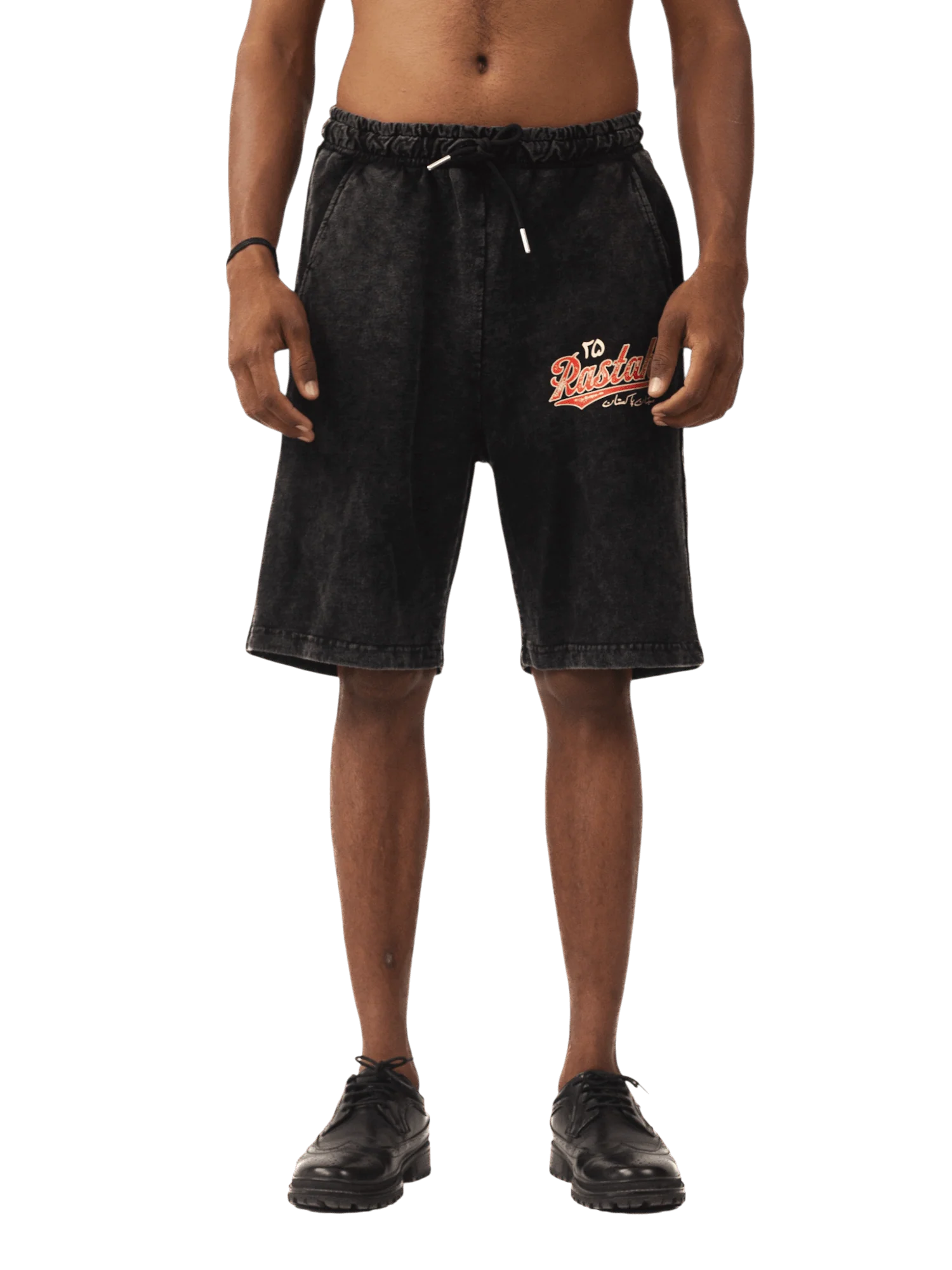 Black acid wash made in PAK shorts (V5)