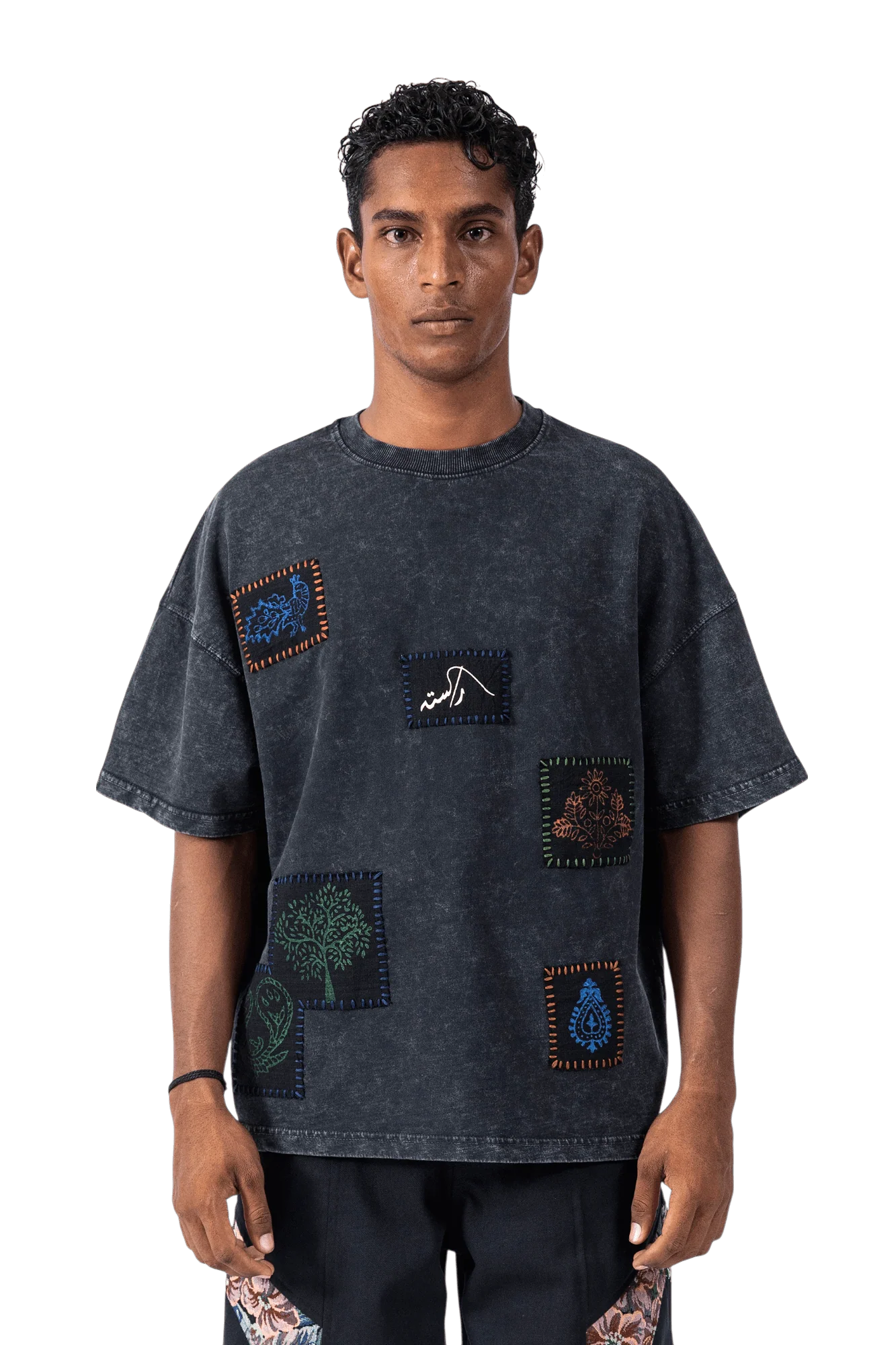 Black acid wash patchwork T-shirt - Image 2