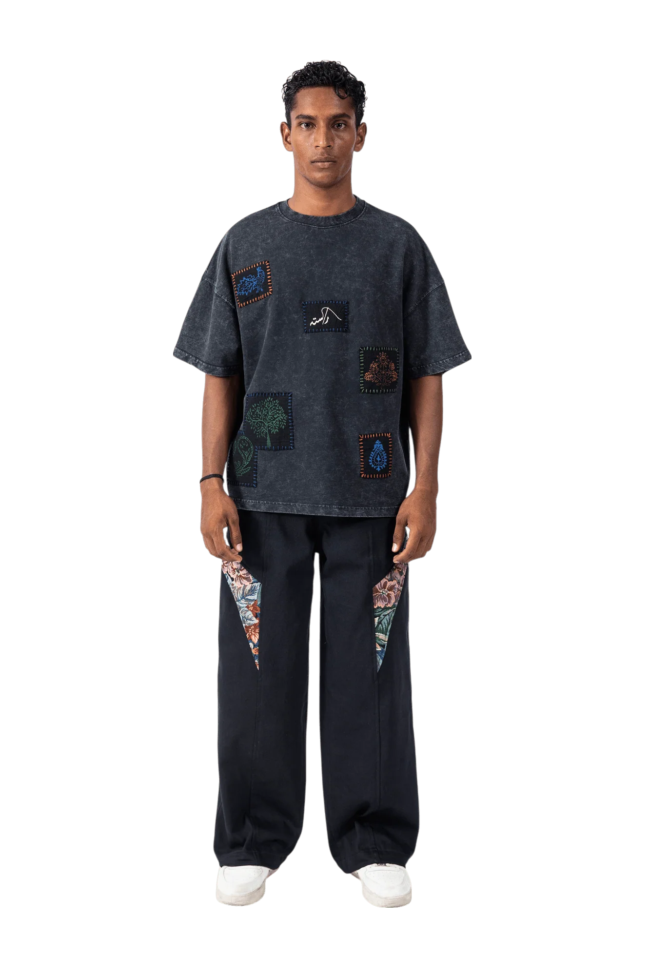 Black acid wash patchwork T-shirt - Image 4