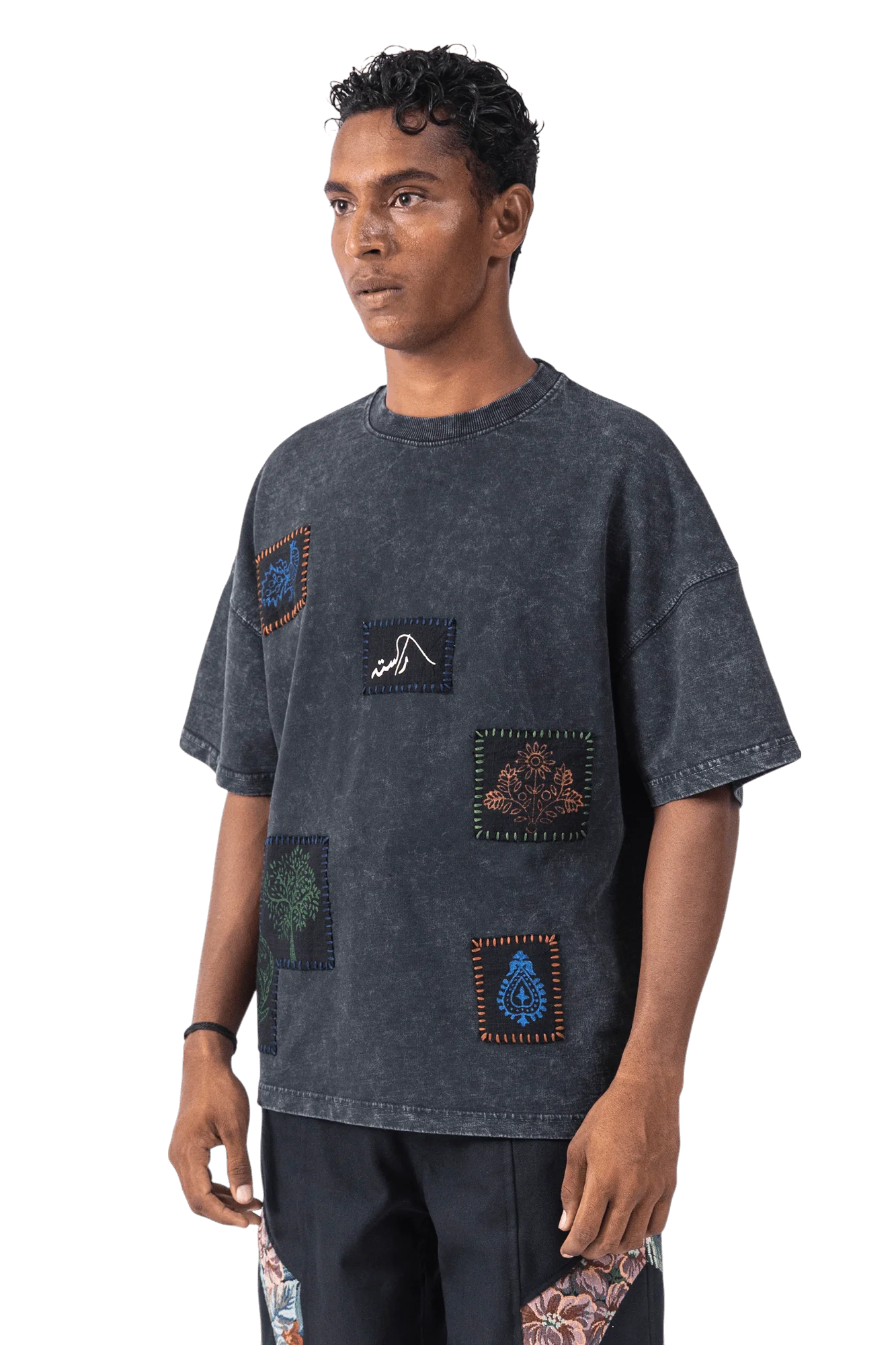 Black acid wash patchwork T-shirt - Image 5