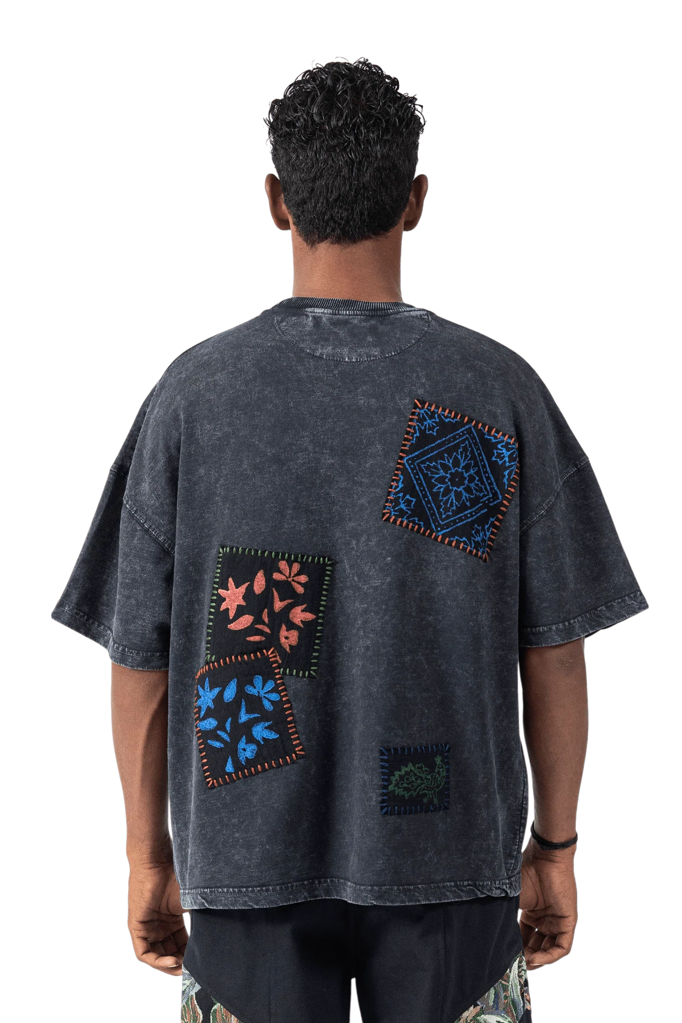 Black acid wash patchwork T-shirt - Image 7