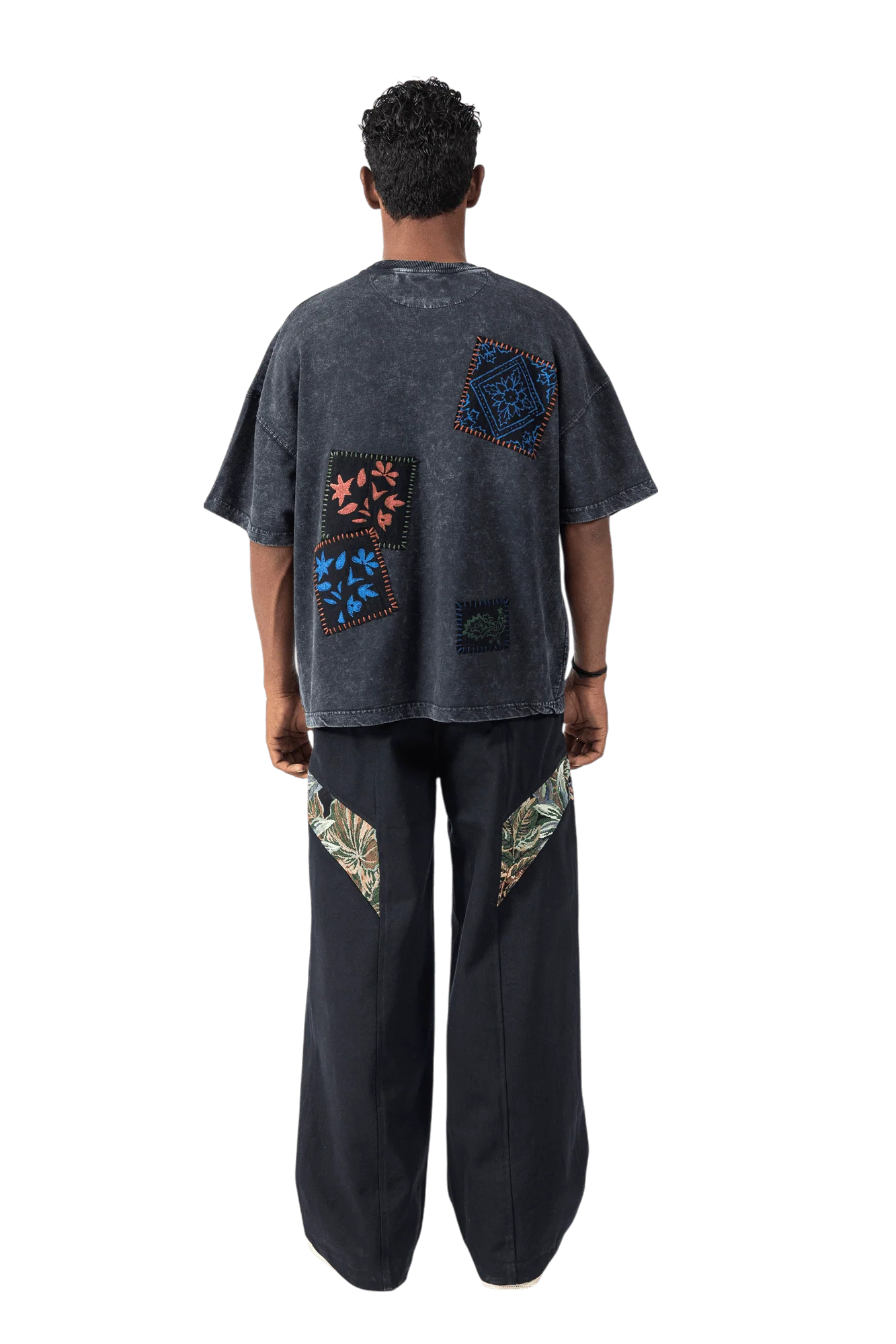 Black acid wash patchwork T-shirt - Image 8