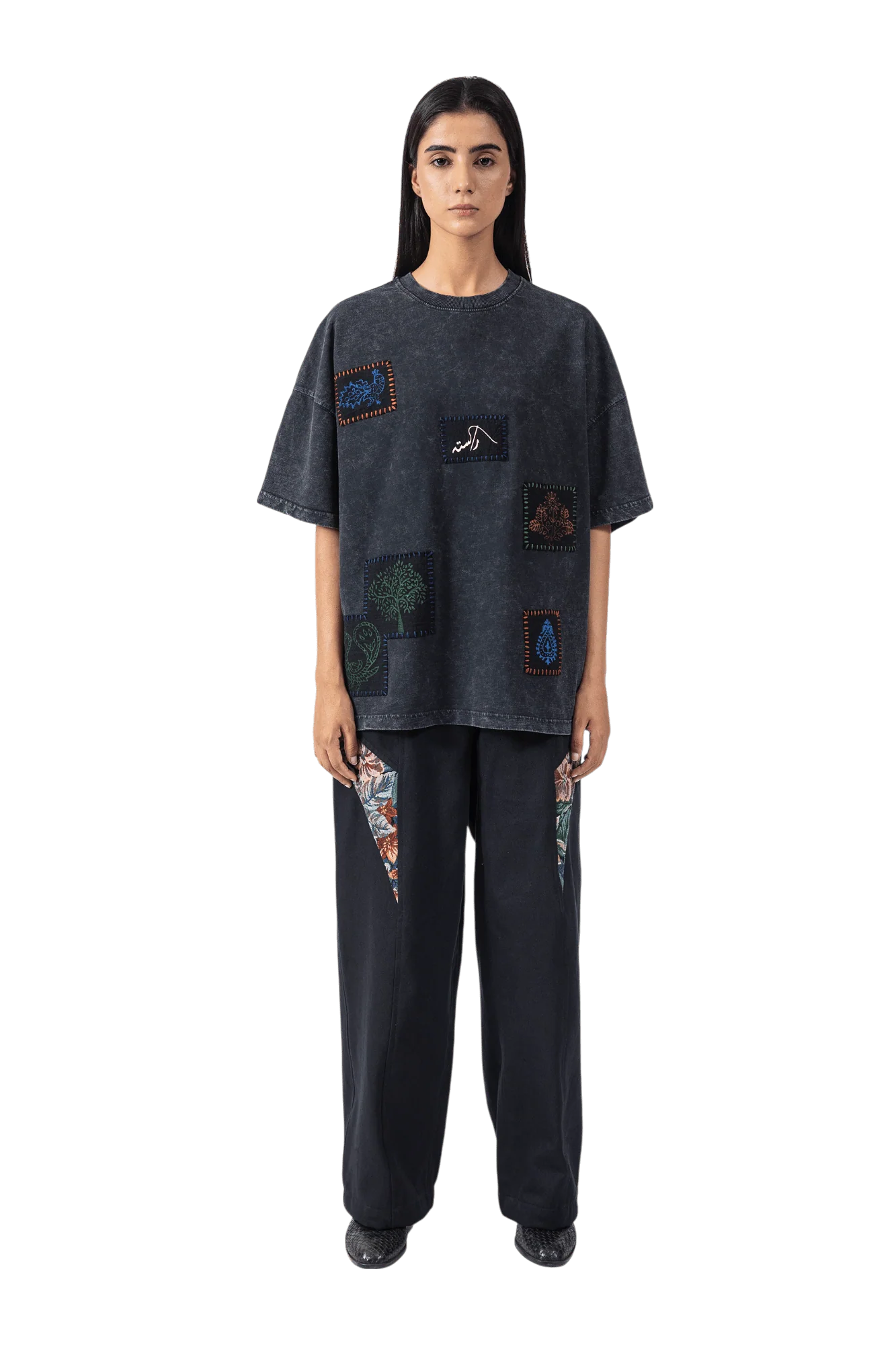 Black acid wash patchwork T-shirt - Image 9