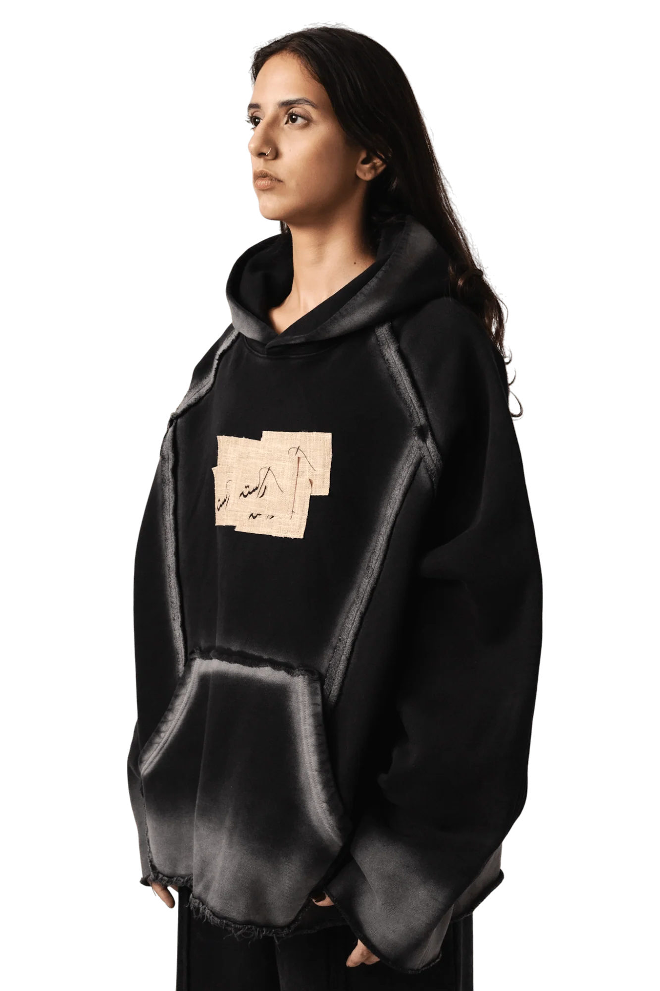 Black acid wash spray fade hoodie - Image 11