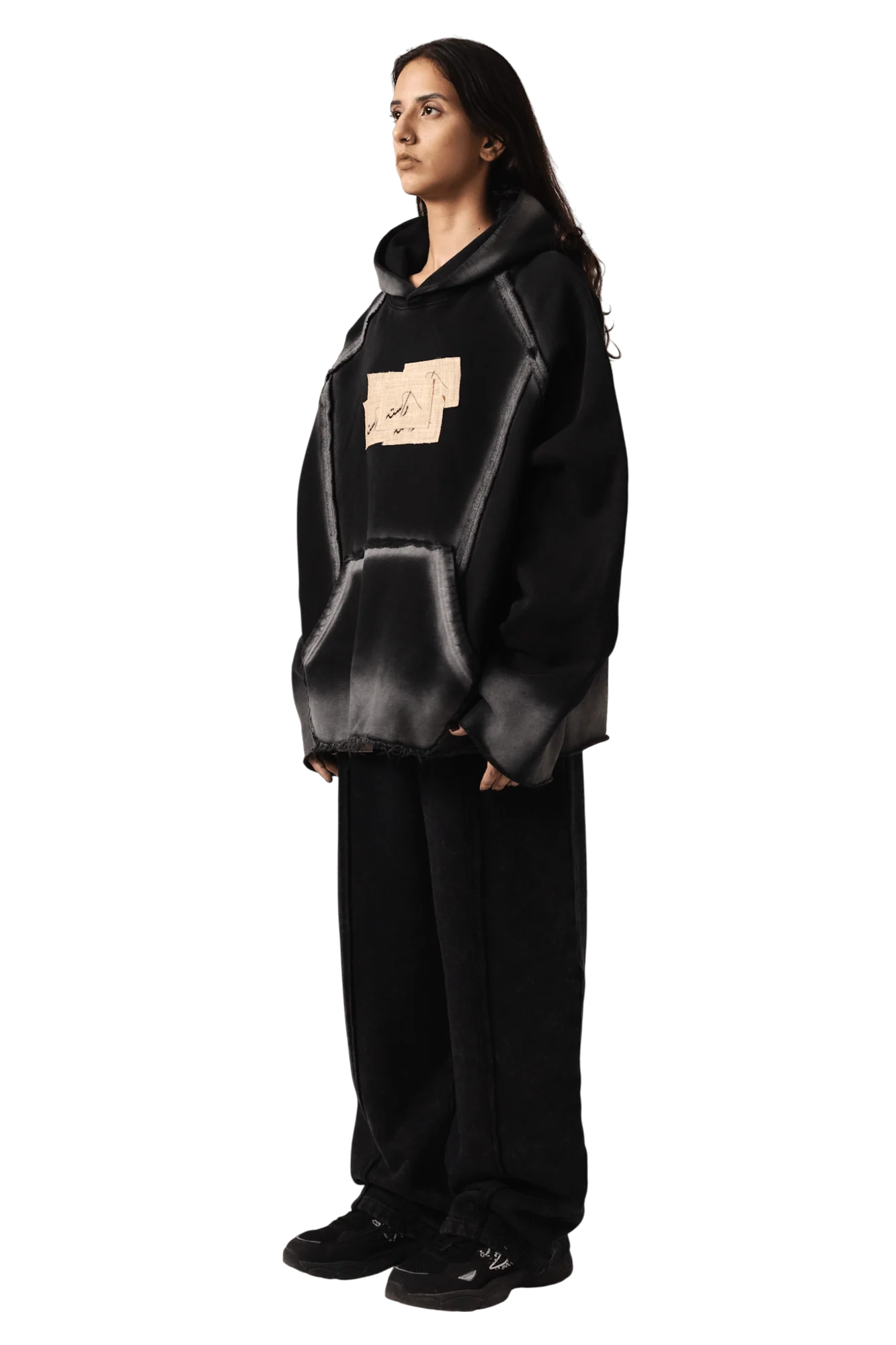 Black acid wash spray fade hoodie - Image 12