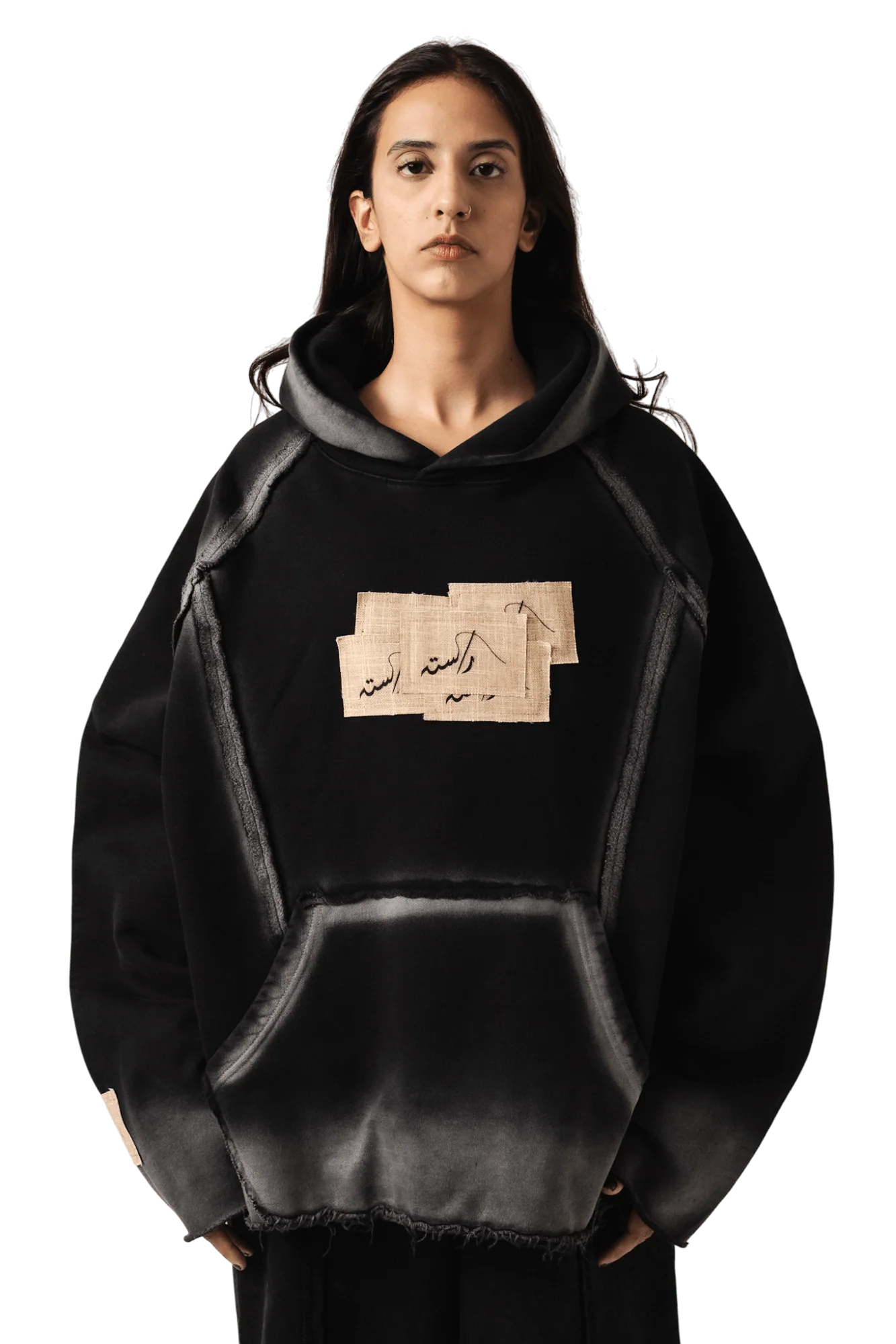 Black acid wash spray fade hoodie - Image 4