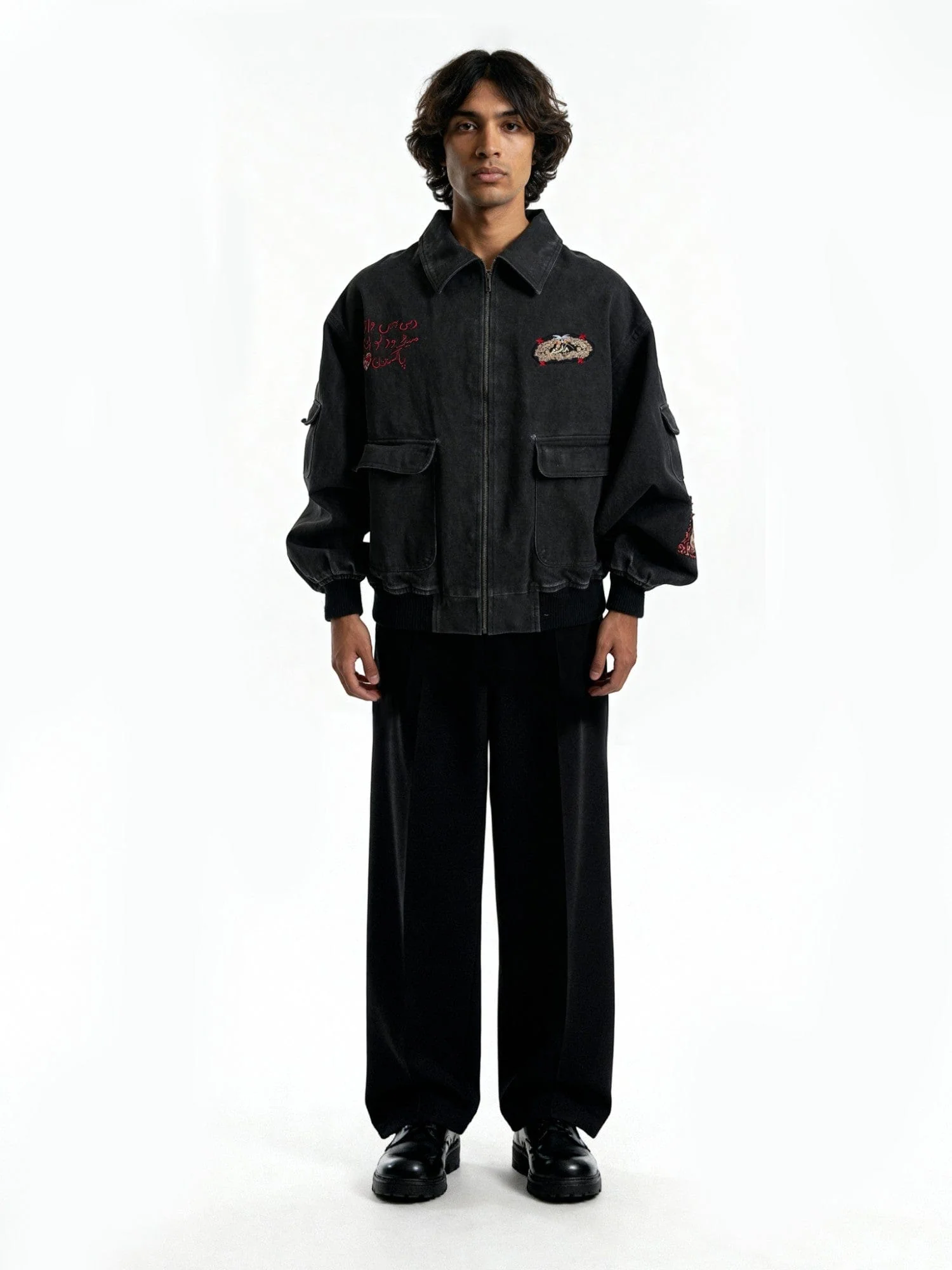 Black acid wash hand-embroidered jacket - Image 4
