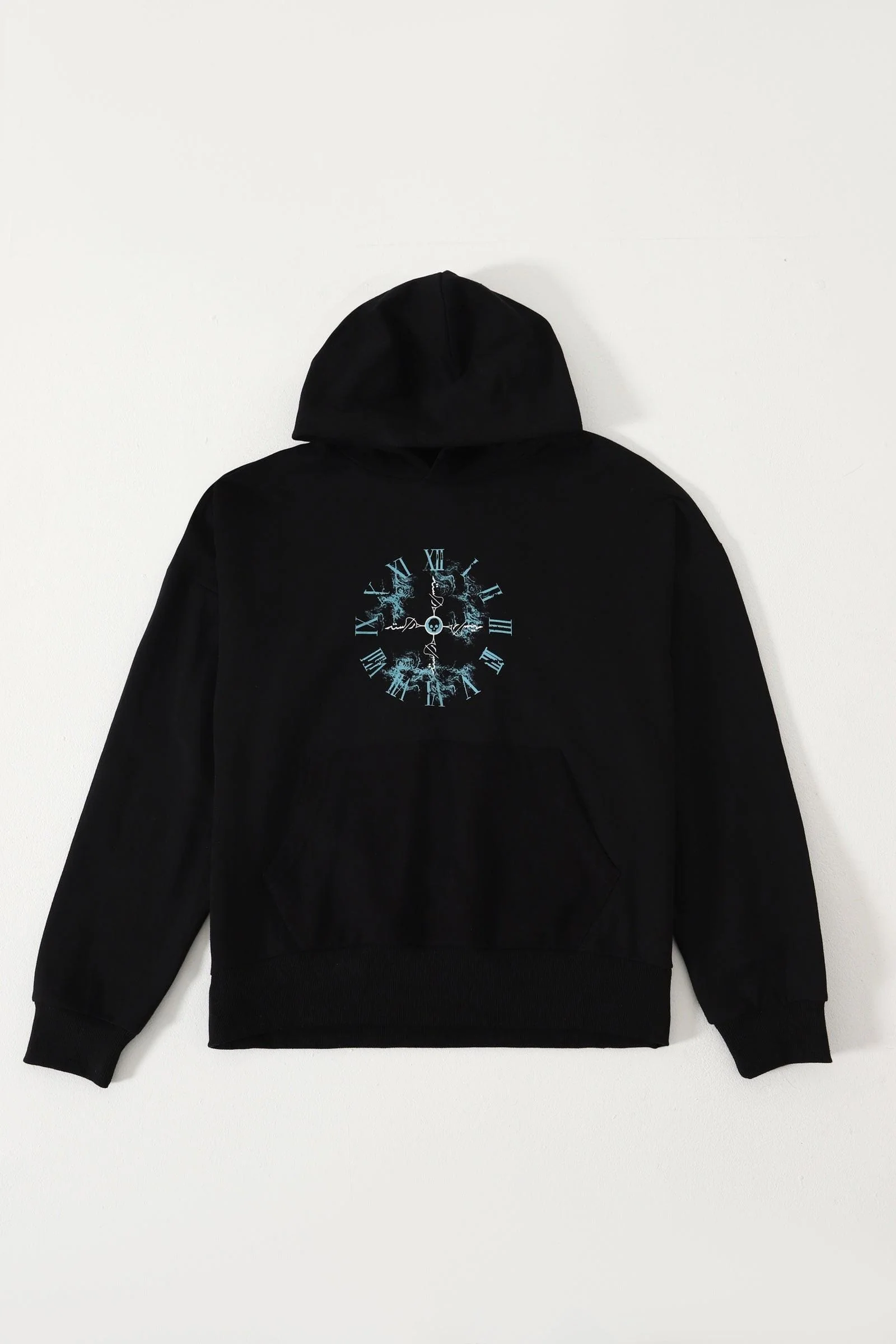"Time is fleeting" printed black hoodie