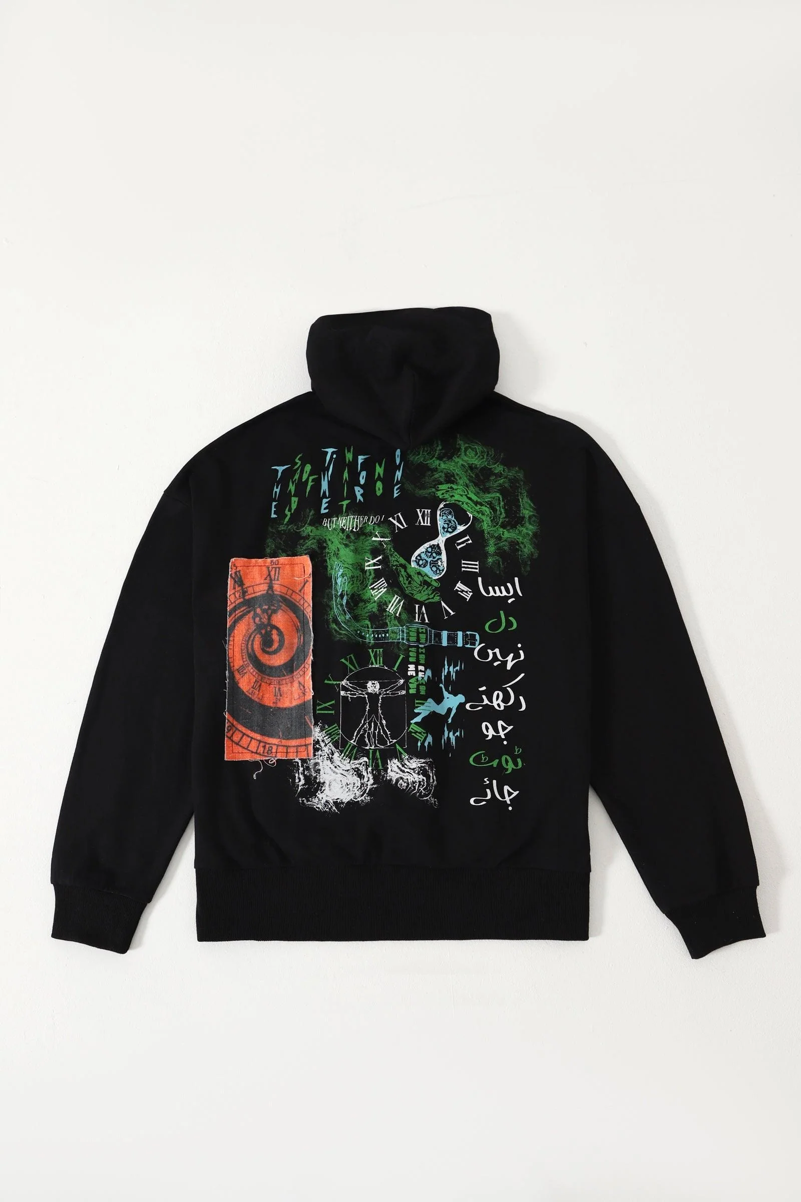 "Time is fleeting" printed black hoodie - Image 2