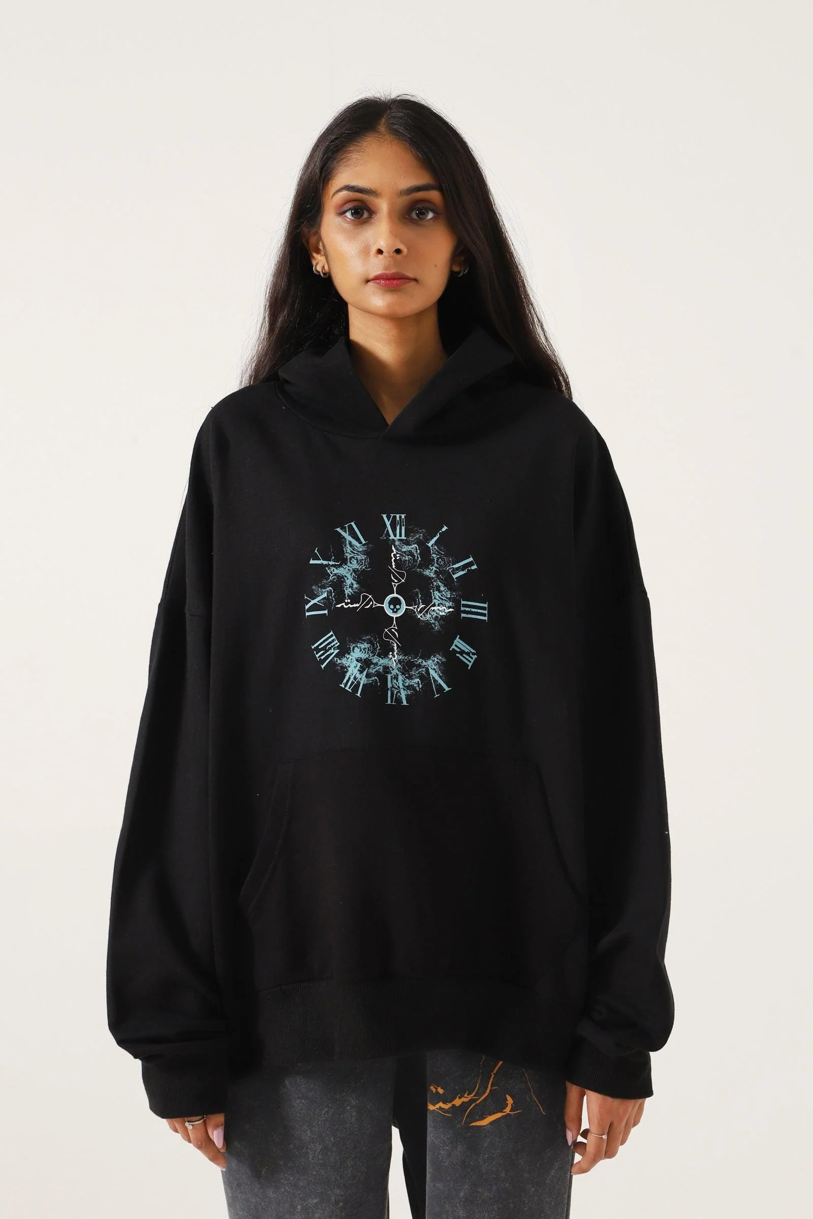 "Time is fleeting" printed black hoodie - Image 3