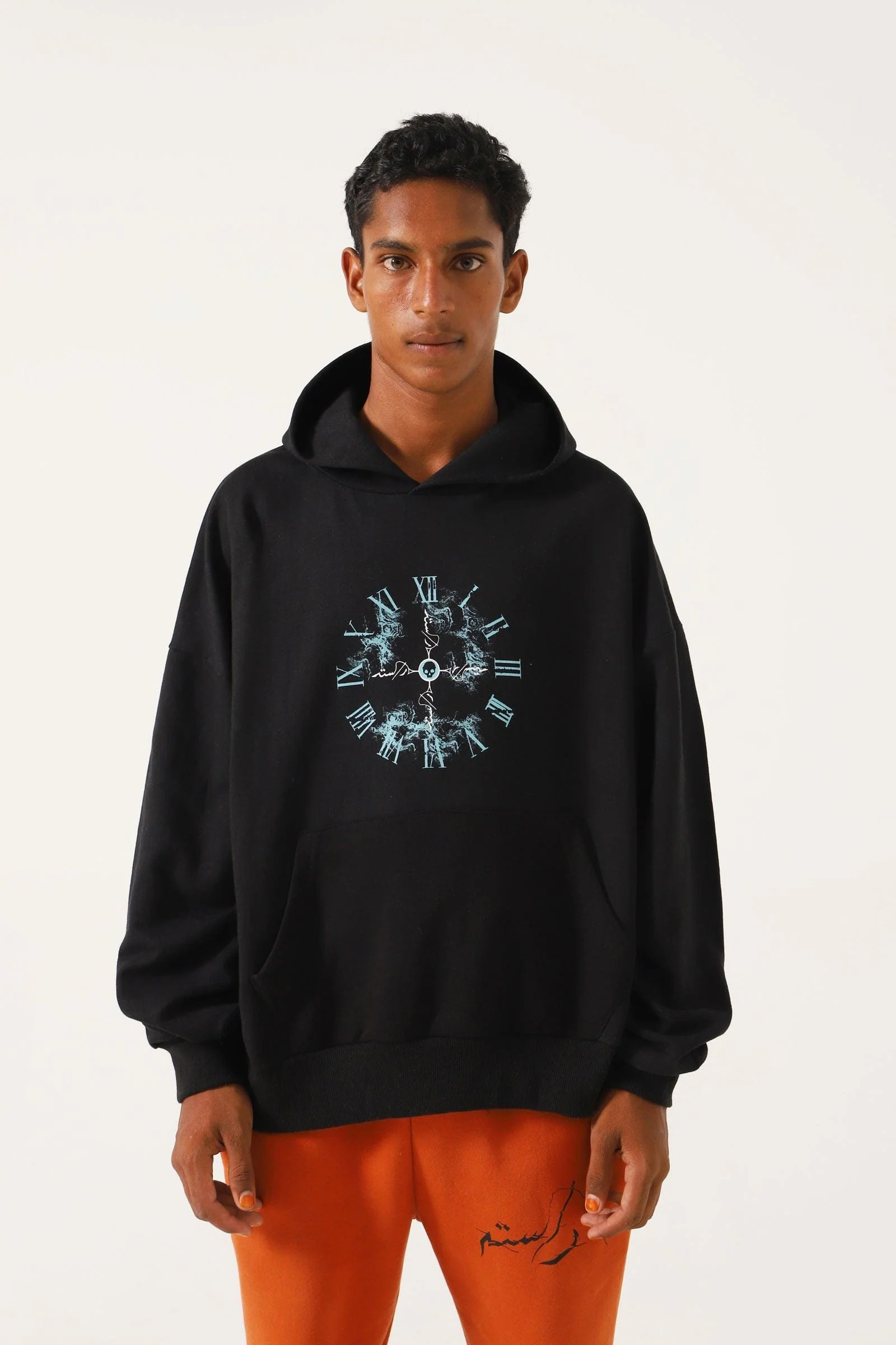 "Time is fleeting" printed black hoodie - Image 4