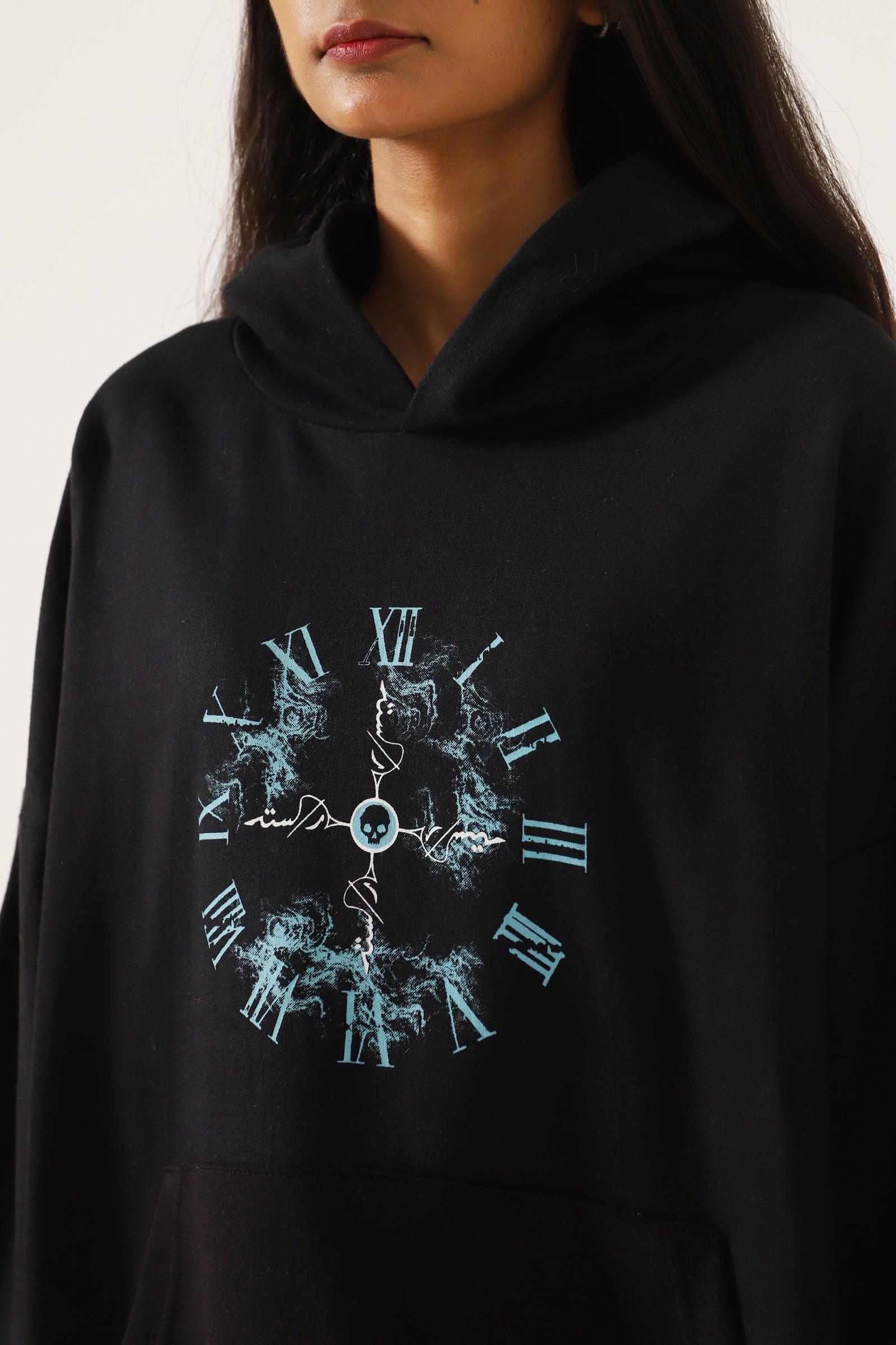 "Time is fleeting" printed black hoodie - Image 7