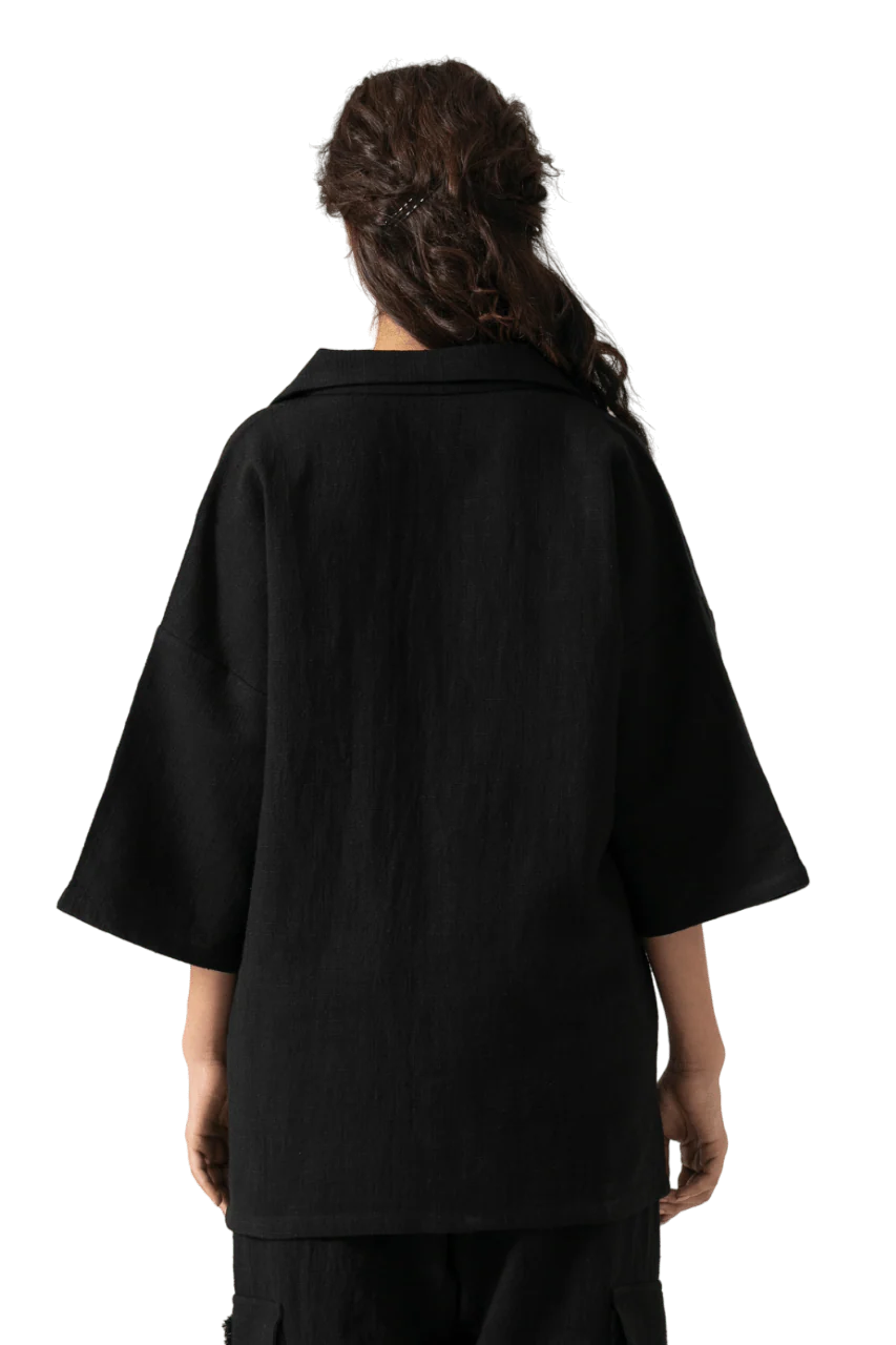 Black handwoven button-down - Image 7