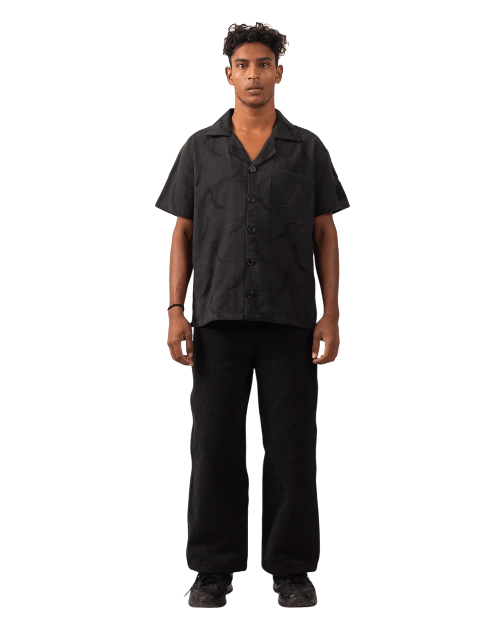 Black handwoven 'ray' button-down shirt - Image 4