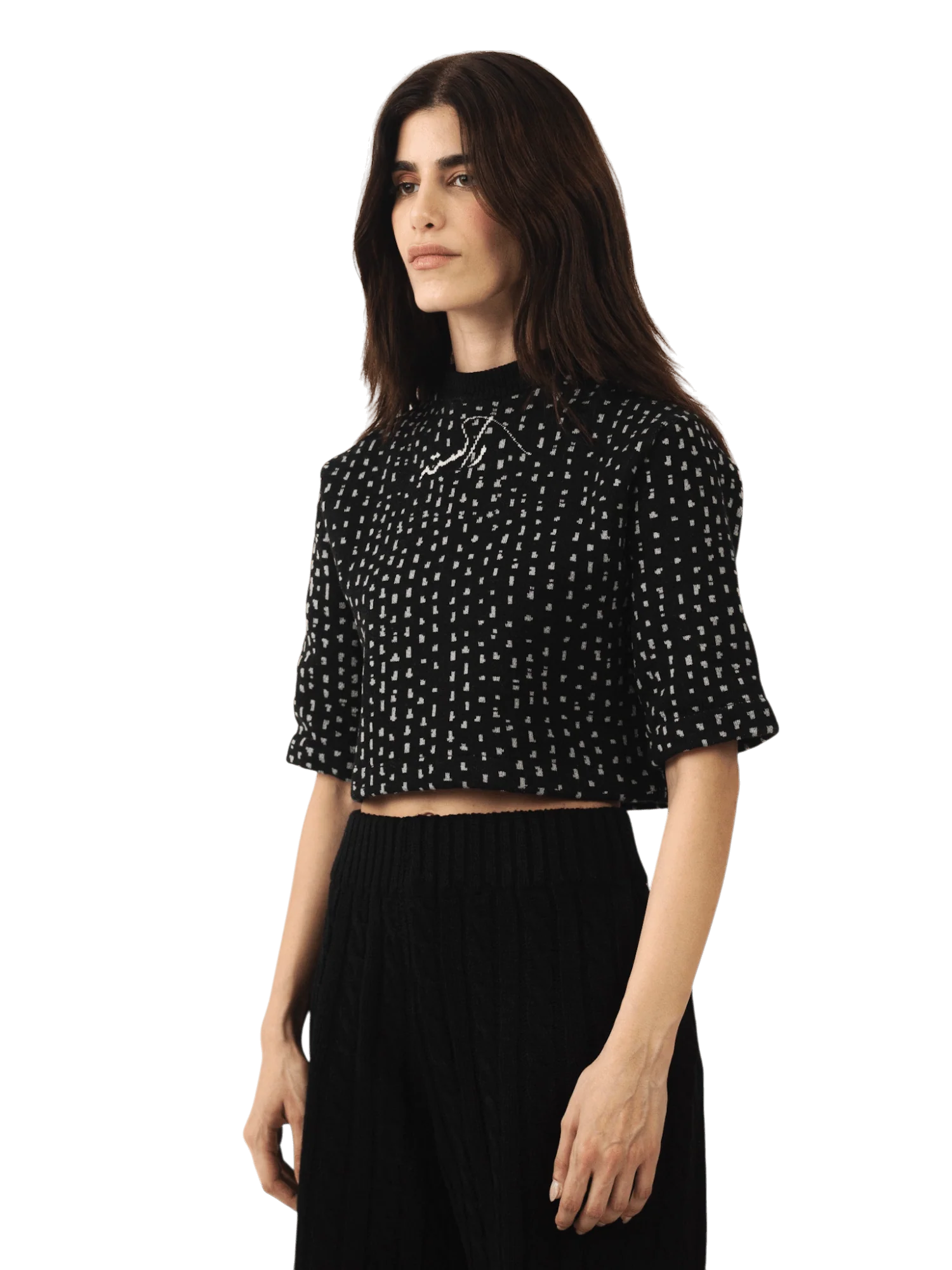Black knit jacquard crop top - Image 6
