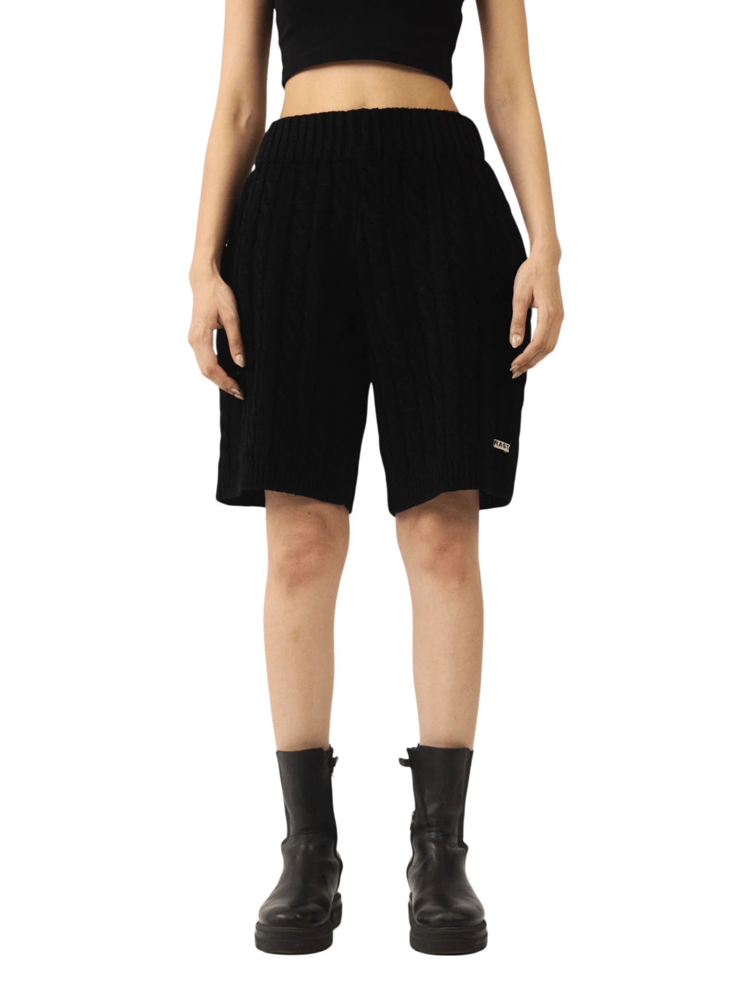 Black knit jacquard shorts