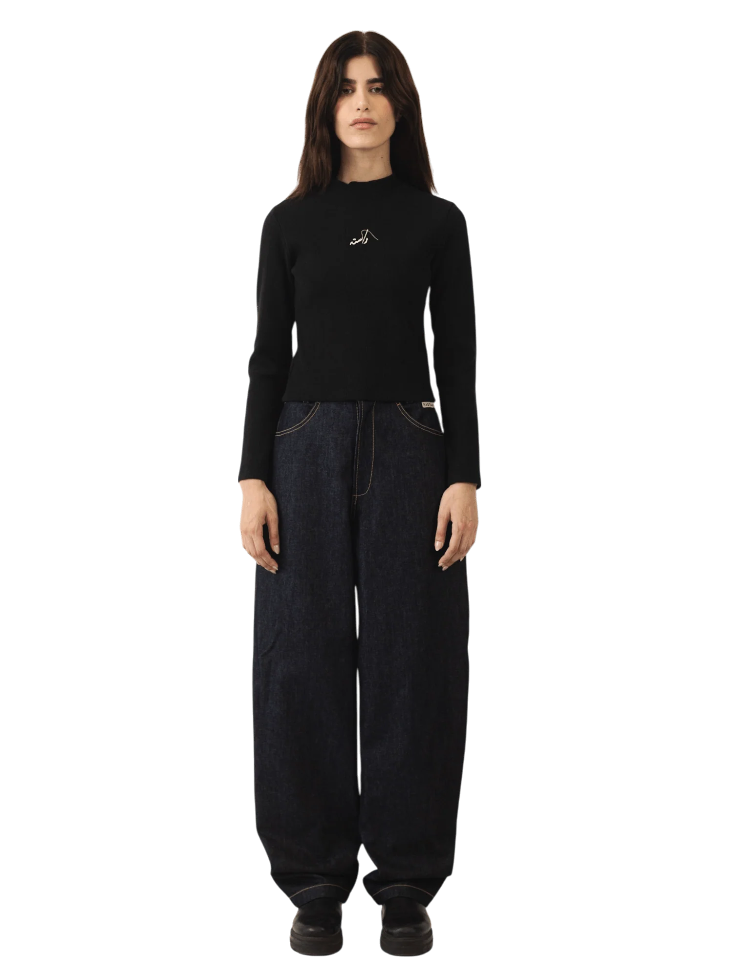 Black knitted rib full-sleeve T-shirt - Image 3