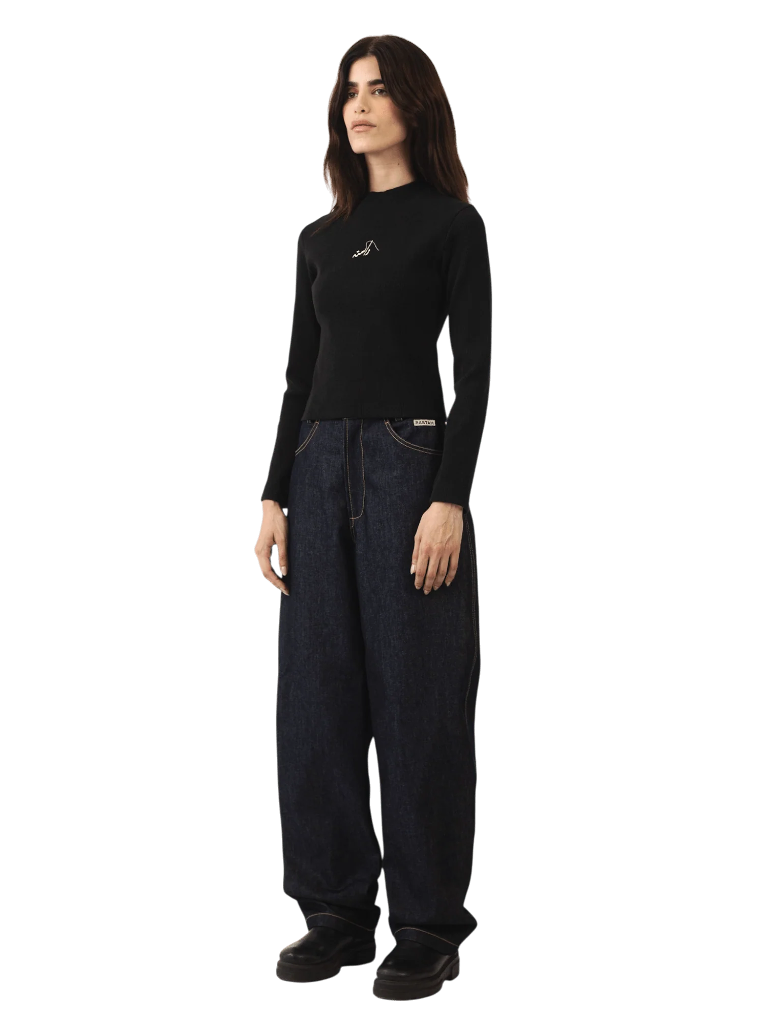 Black knitted rib full-sleeve T-shirt - Image 5